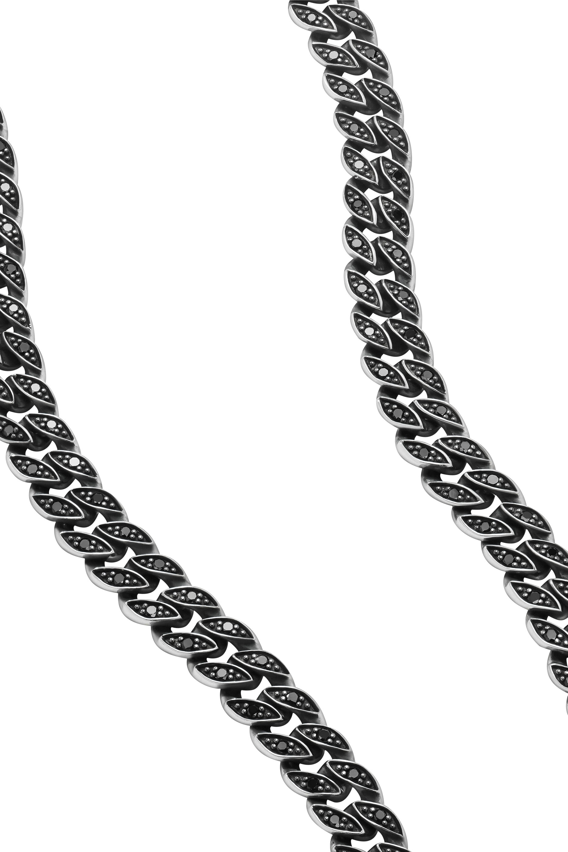  Curb Chain Necklace, Sterling Silver  Black Diamonds