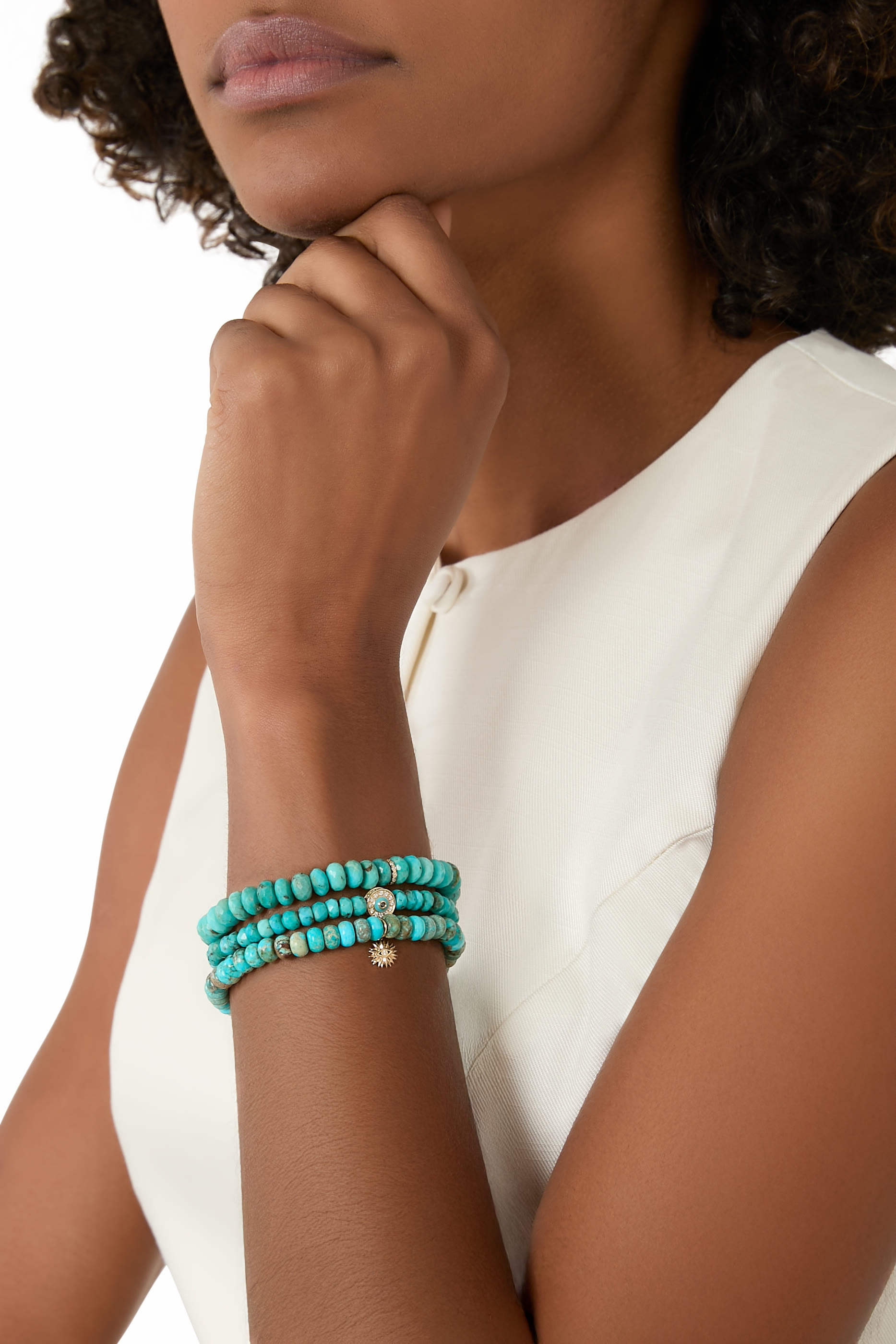 Evil Eye Bracelet, 14k Yellow Gold  Turquoise, Diamond