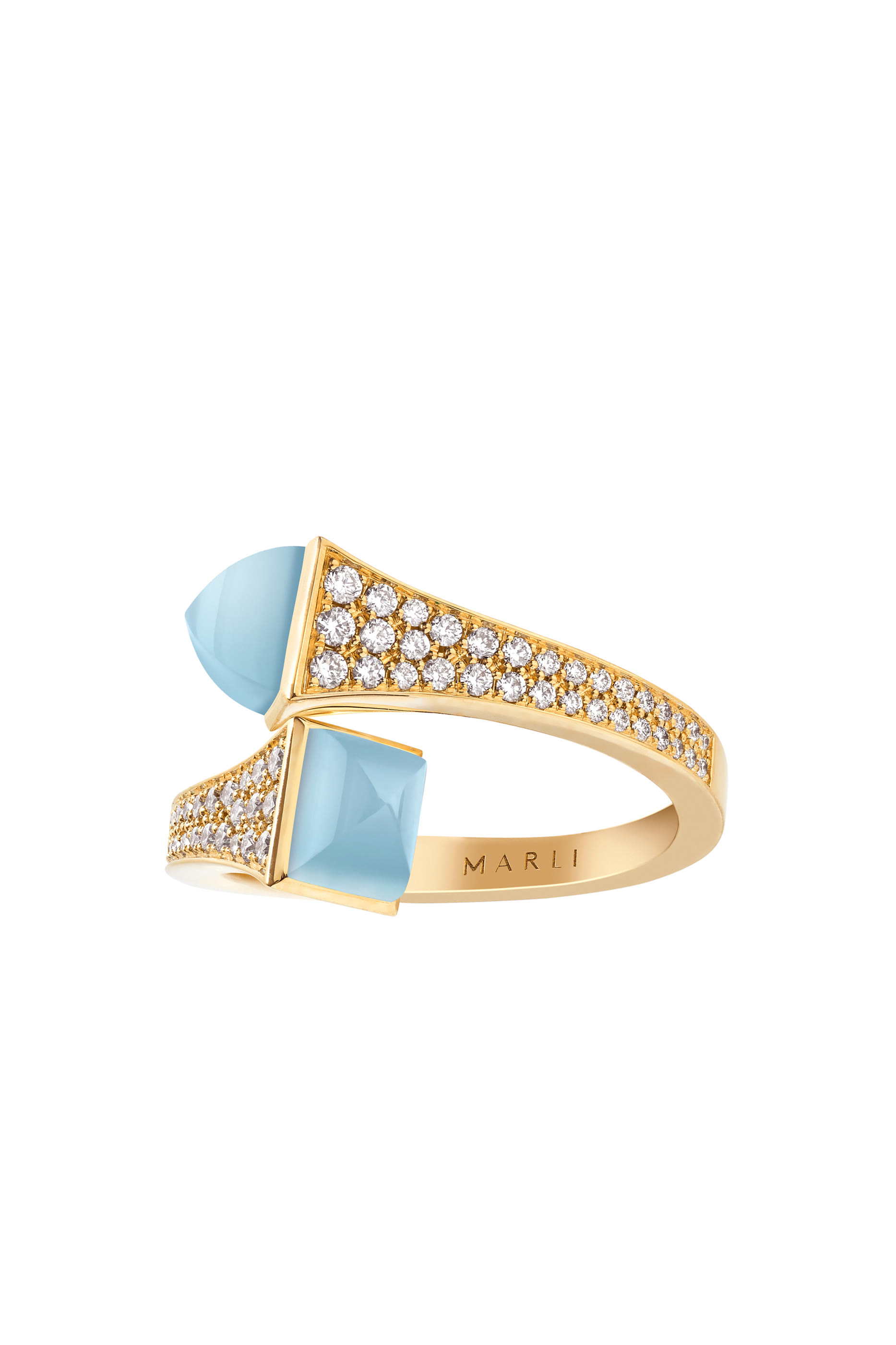 Cleo Midi Ring, 18k Pink Gold, Blue Chalcedony  Diamonds