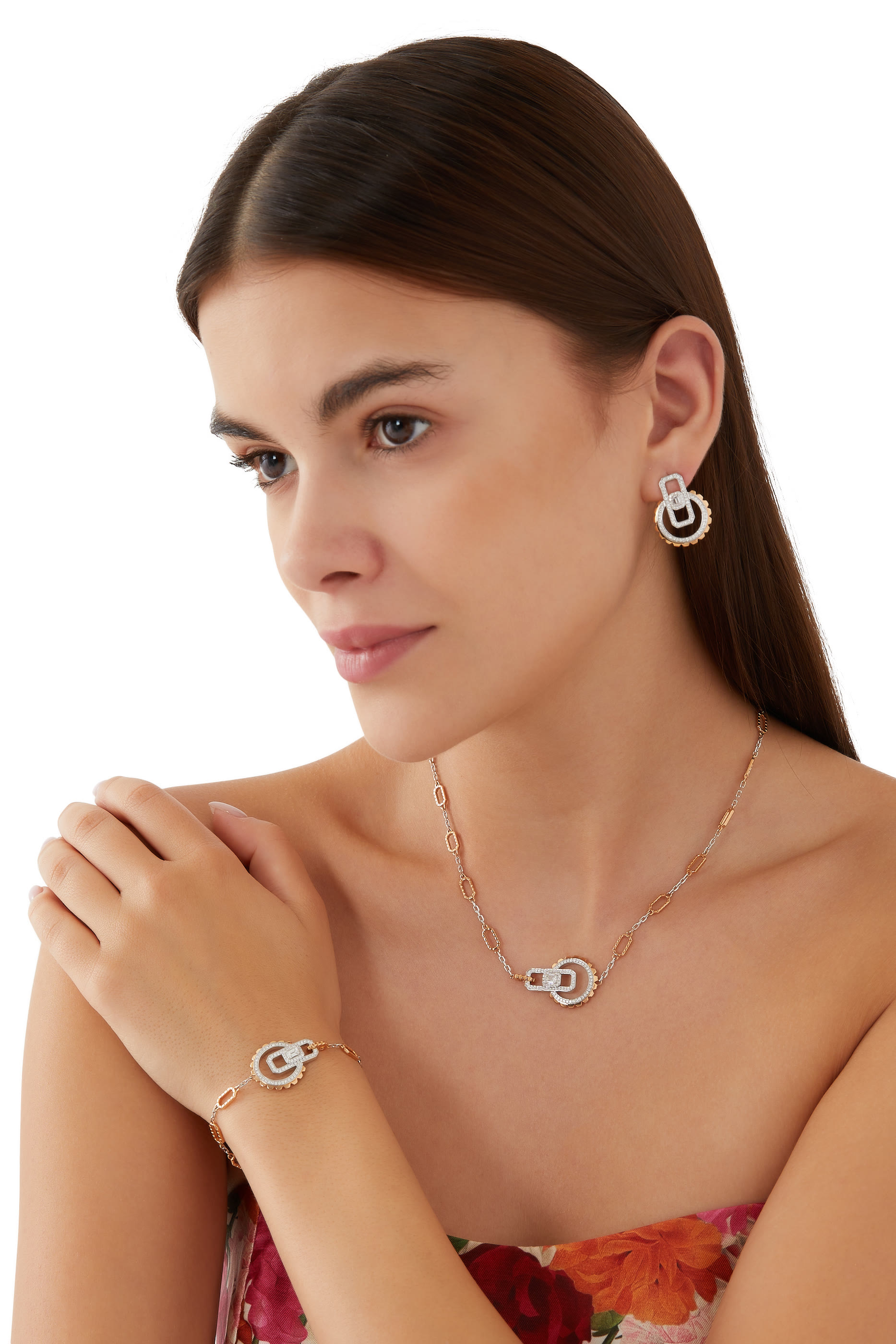 Empire Two-Tone Collar Necklace, Diamond, 18k Pink  White Gold