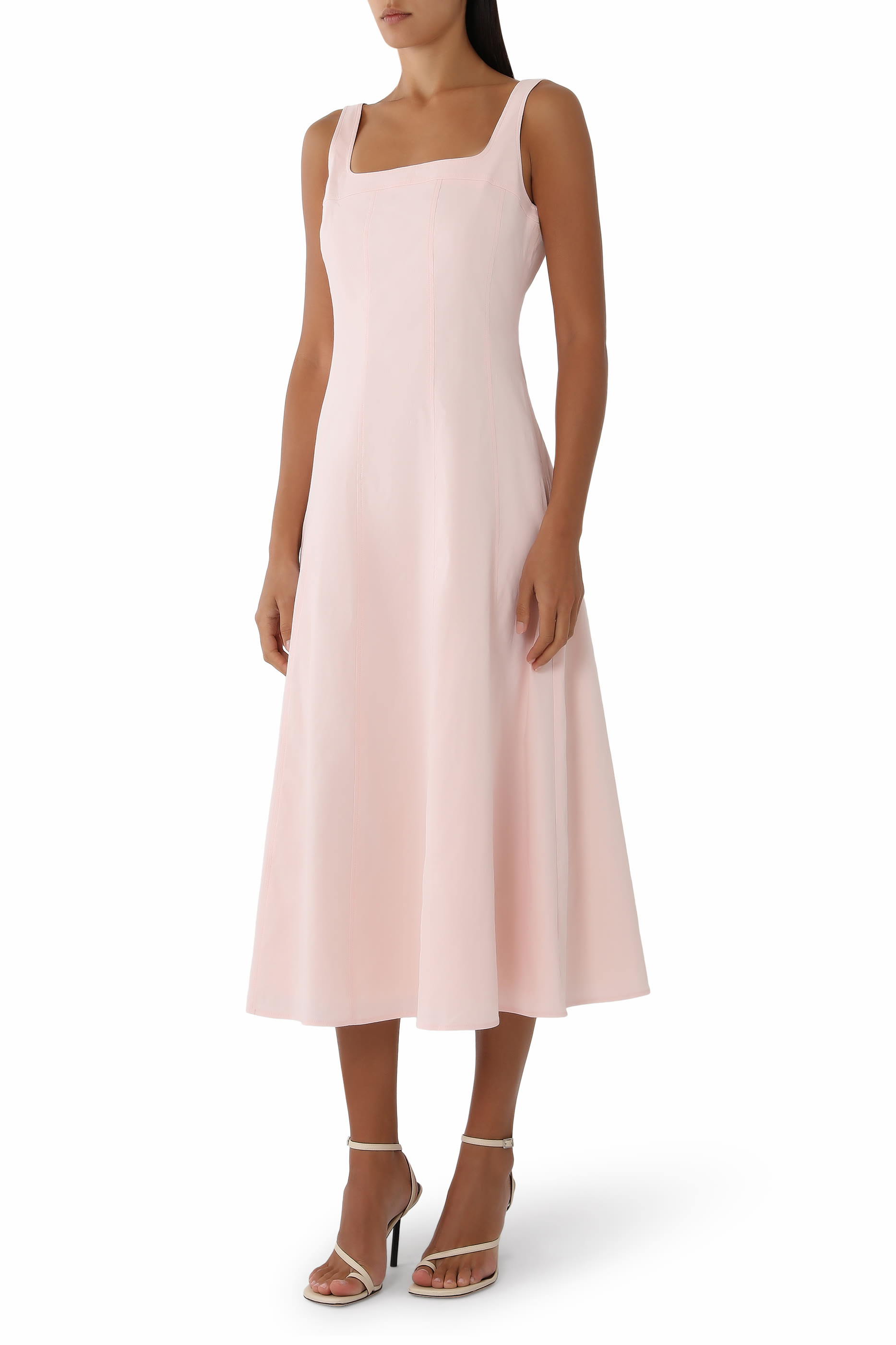 Seamed Square Neck Dress in Good Linen