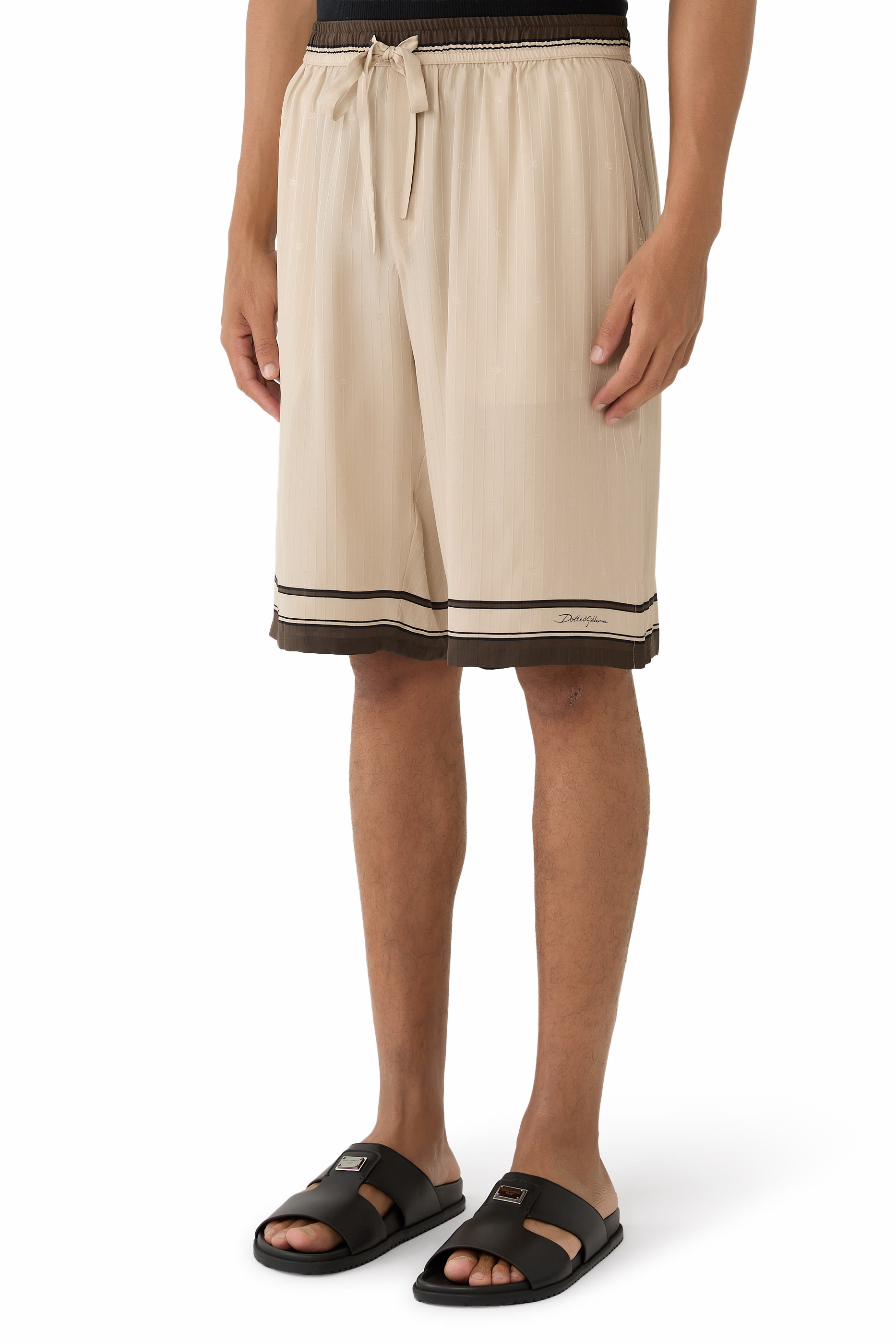 Logo  Stripe-Print Vanity Silk Bermuda Shorts 