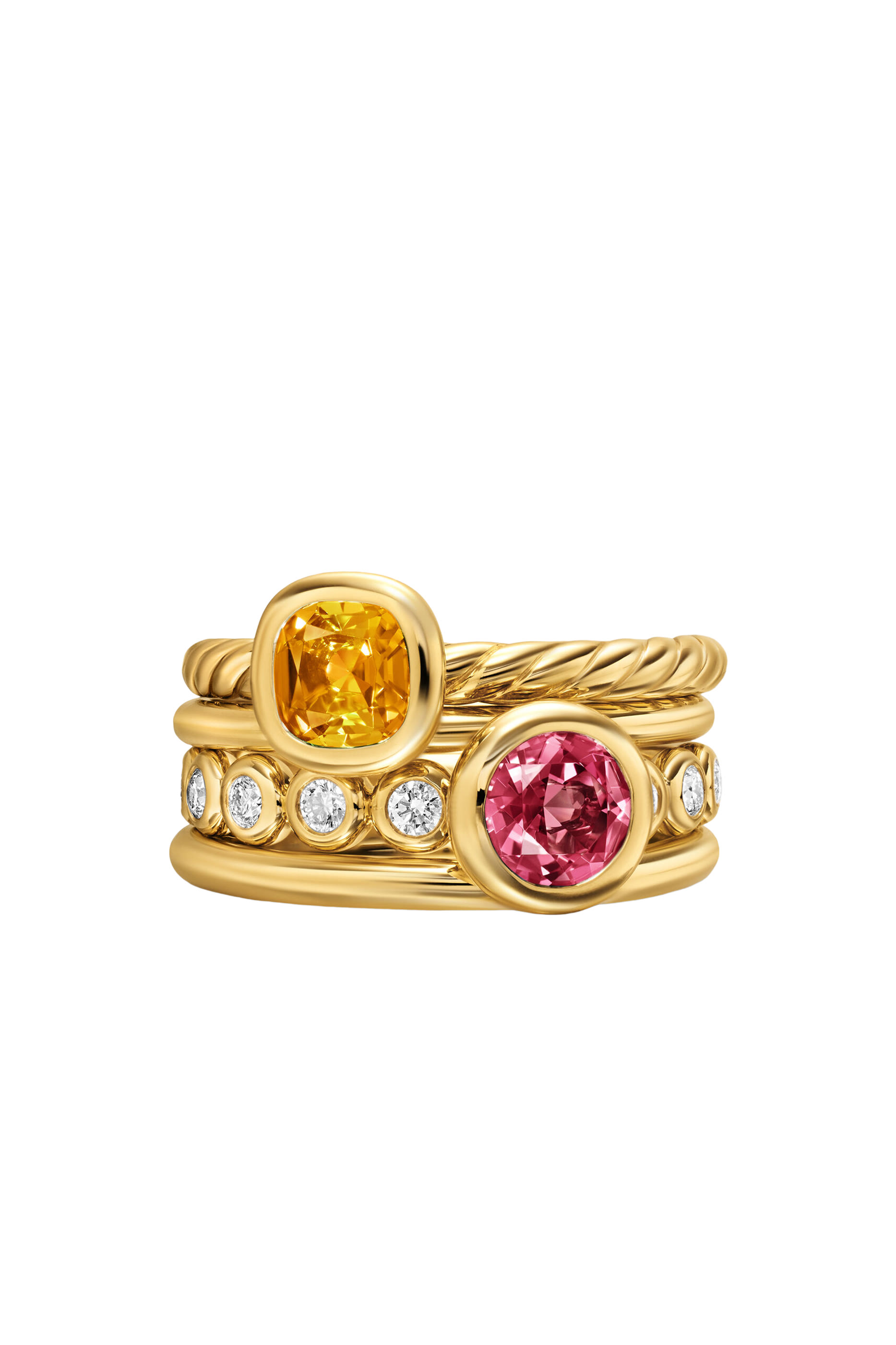  Mercer&reg; Color Stone Multi Row Ring, 18K Yellow Gold with Citrine , Pink Tourmaline  Diamonds 