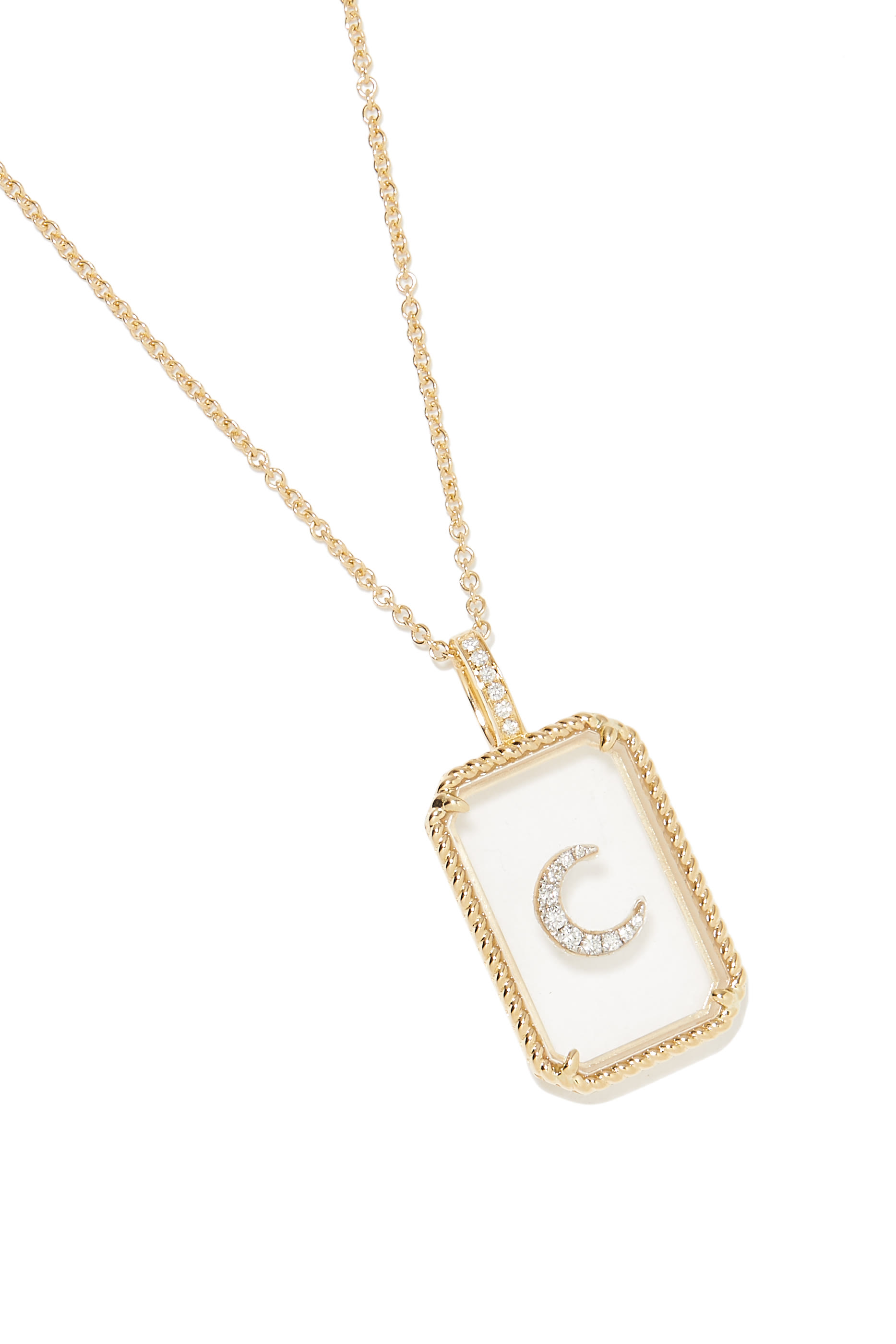 Moon Pendant Necklace, 14K Yellow Gold  Diamonds