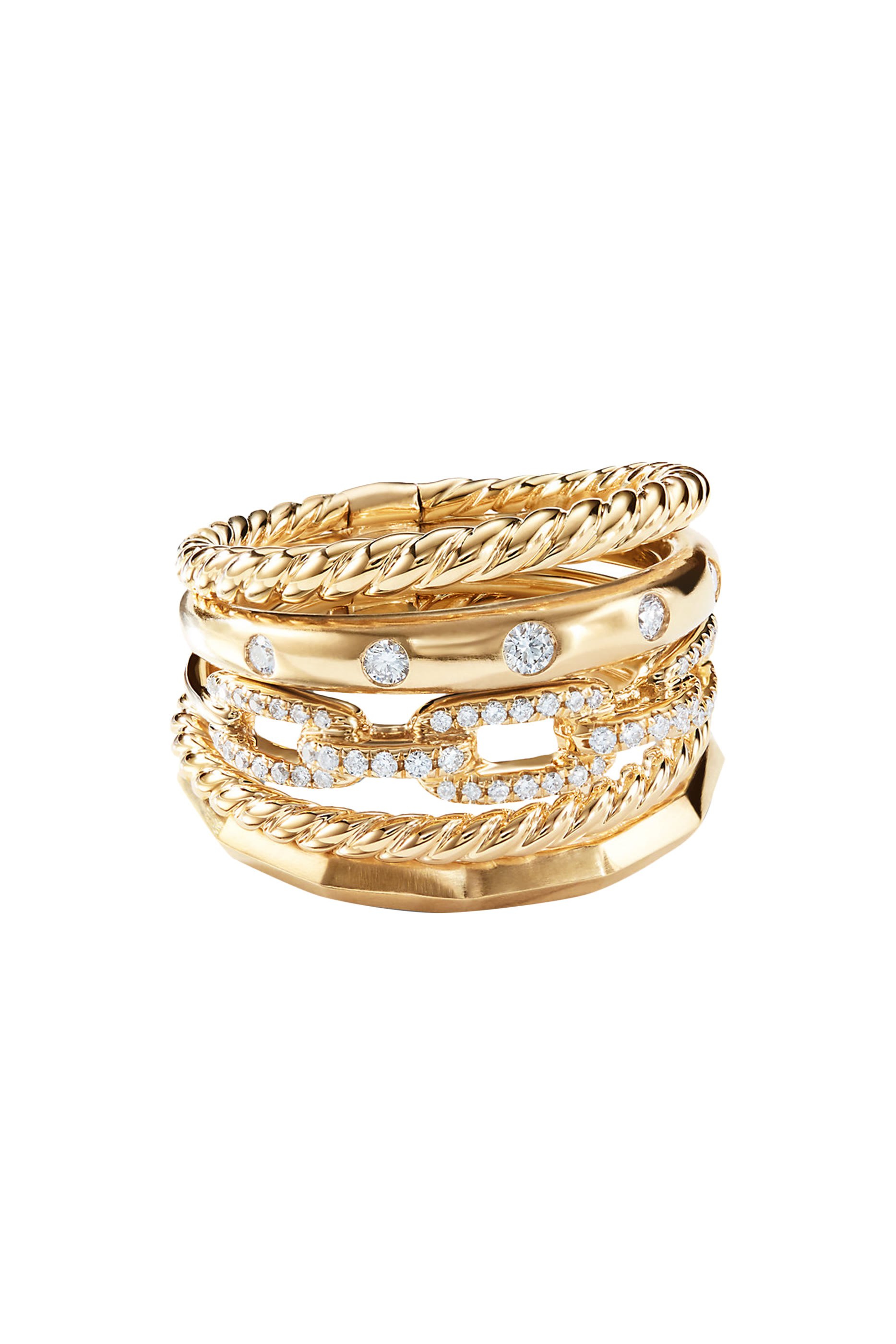 Stax Five Row Ring, 18k Yellow Gold  Diamonds