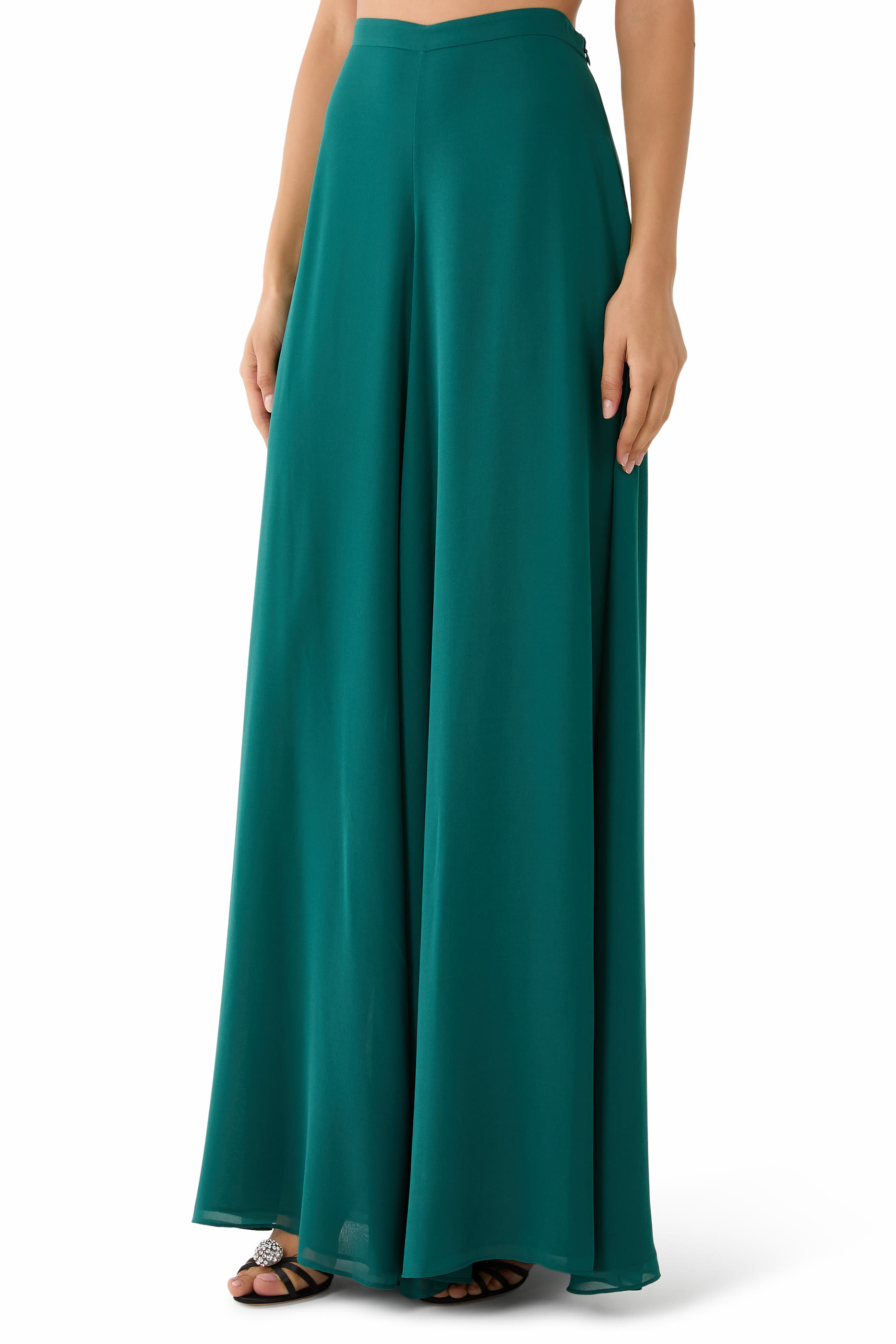 Georgette Pockets Wide-Leg Pants