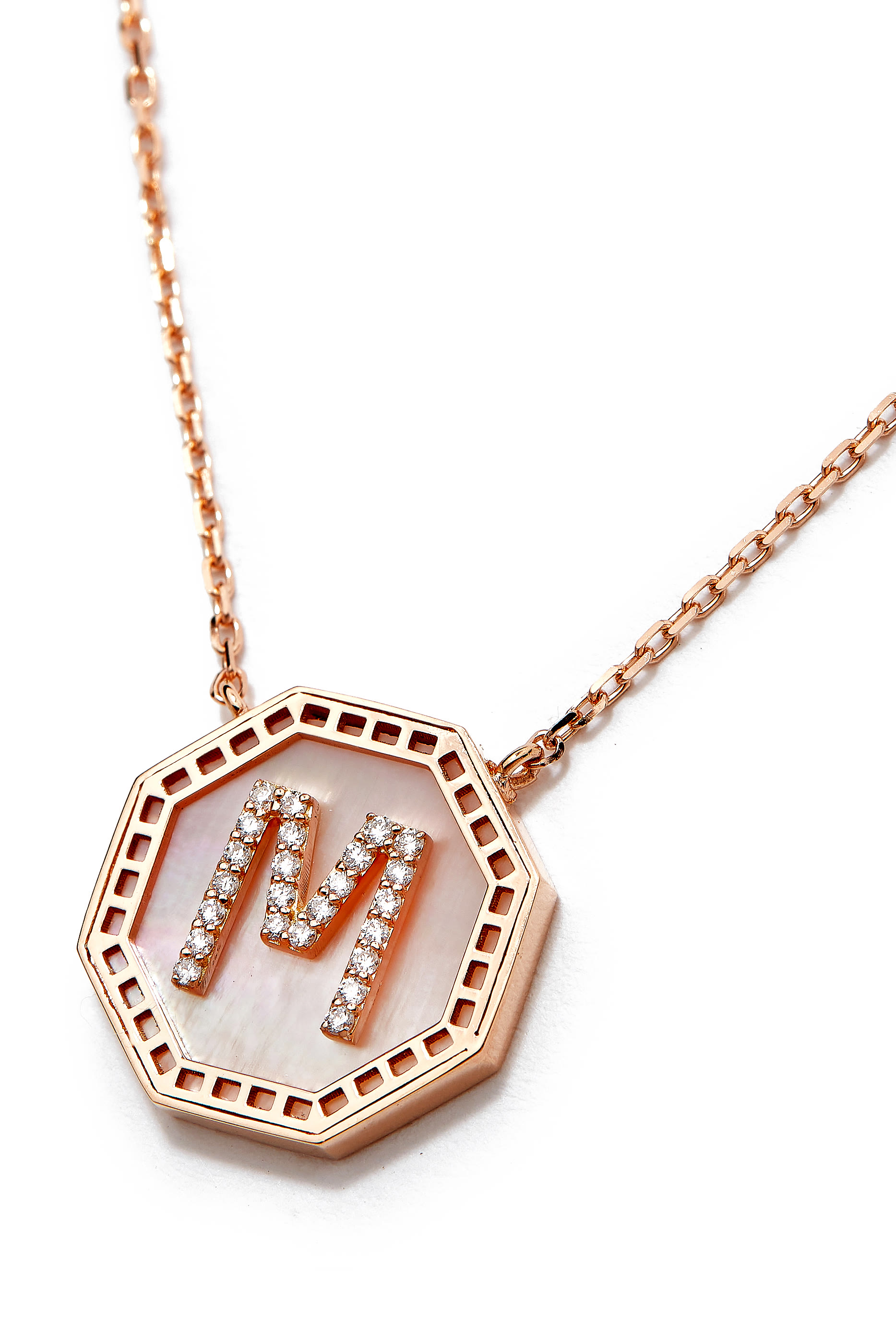 Harf Turath Letter A Pendant Necklace, 18k Rose Gold, Diamonds  Mother of Pearl