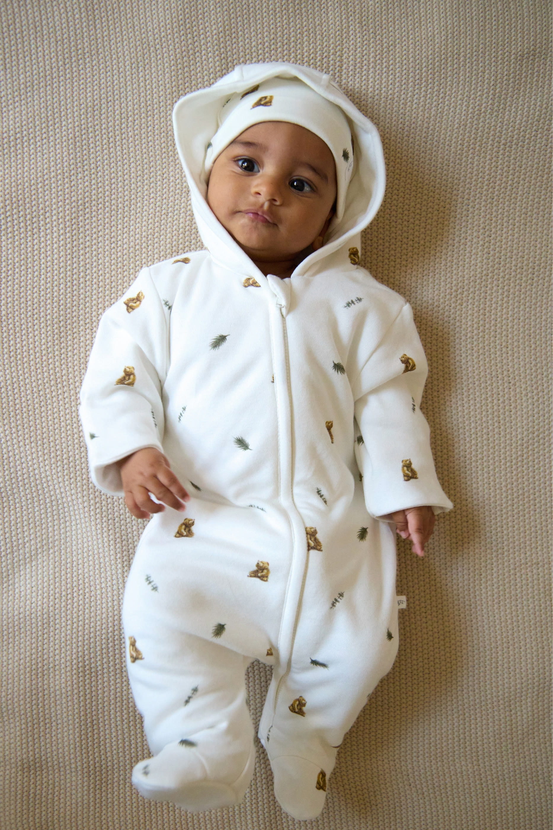 Kids Brown Bear Print Pramsuit