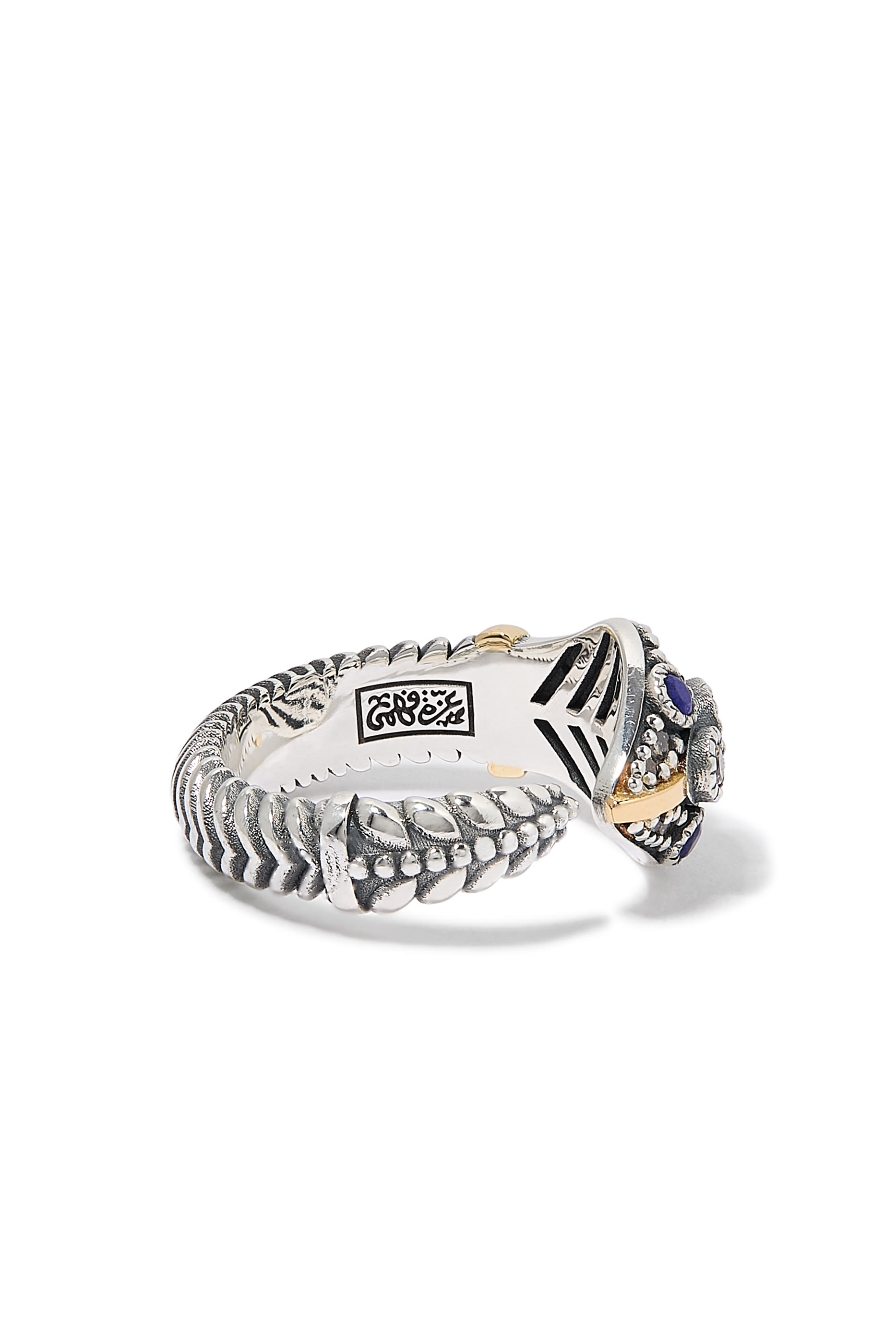  Guardian Snake Ring, 18K Yellow Gold with Sterling Silver, Lapis  Diamonds