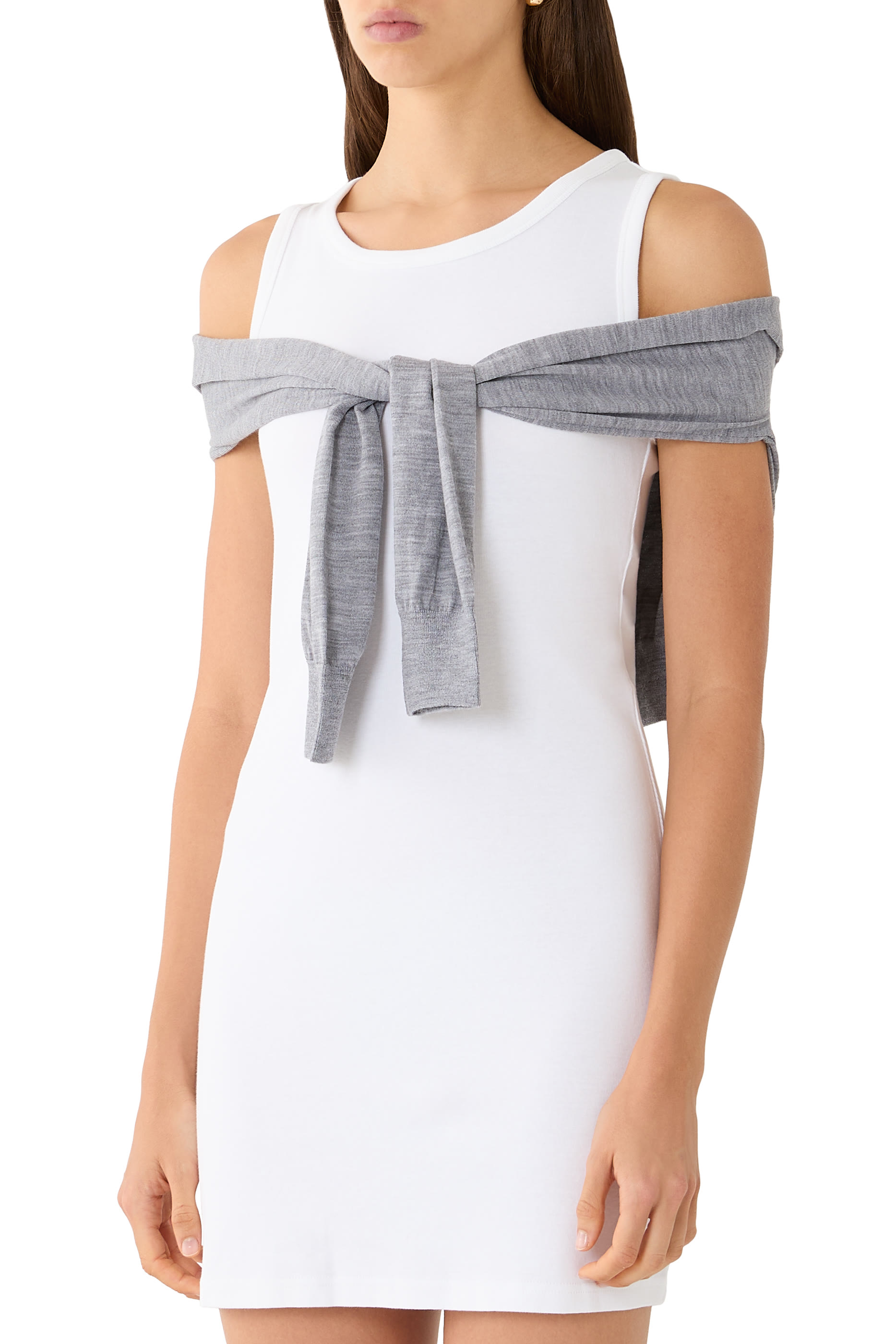 Layered Mini Tank Dress with Tie-Front Cardigan