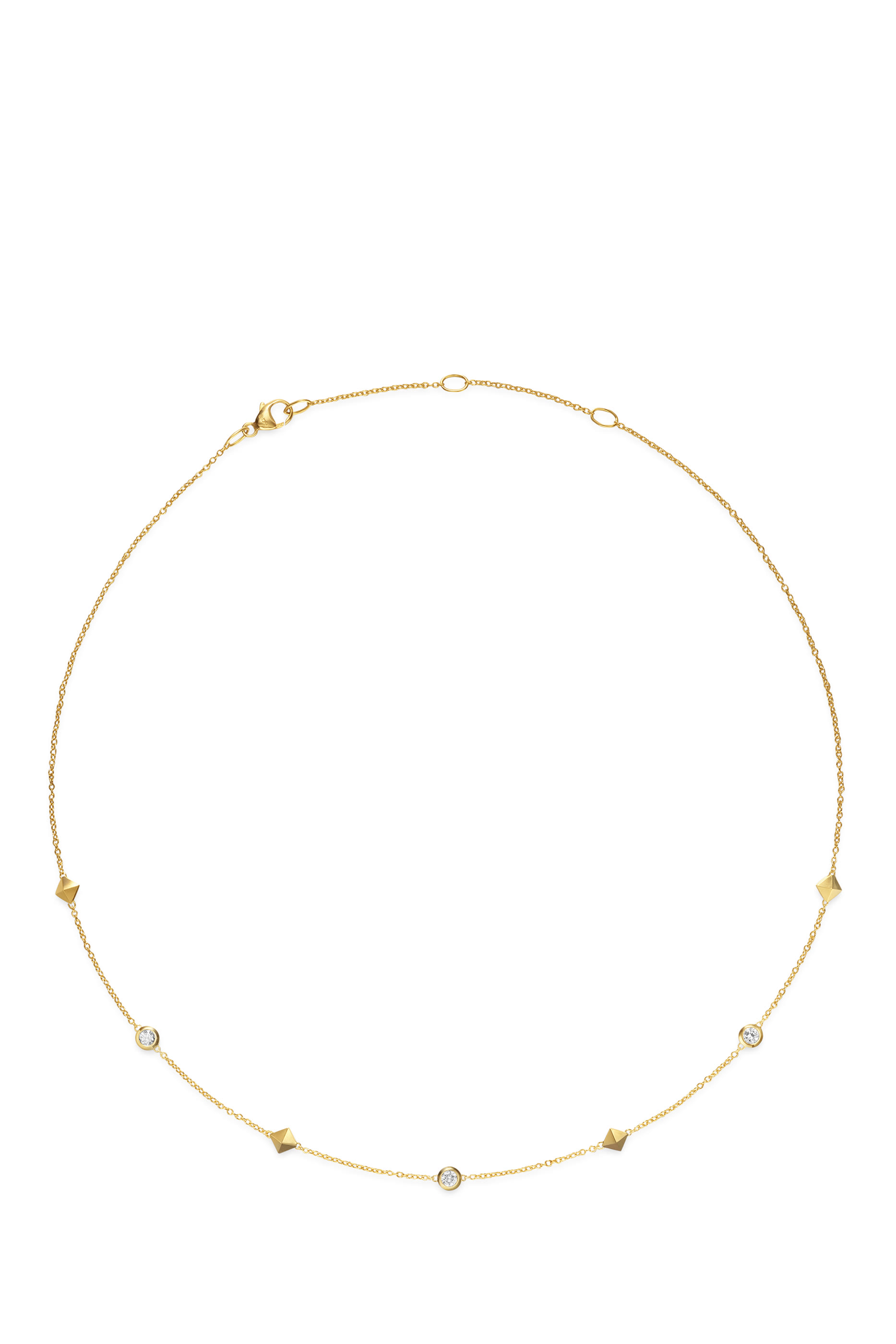 Petite Modern Renaissance Pyramid Station Necklace, 18K Yellow Gold