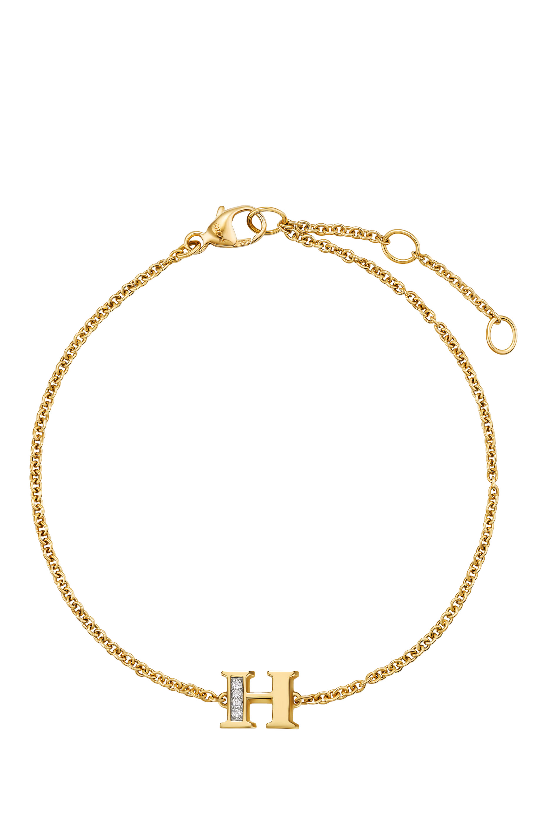 Petite Pav&eacute; H Initial Chain Bracelet, 18K Yellow Gold  Diamonds