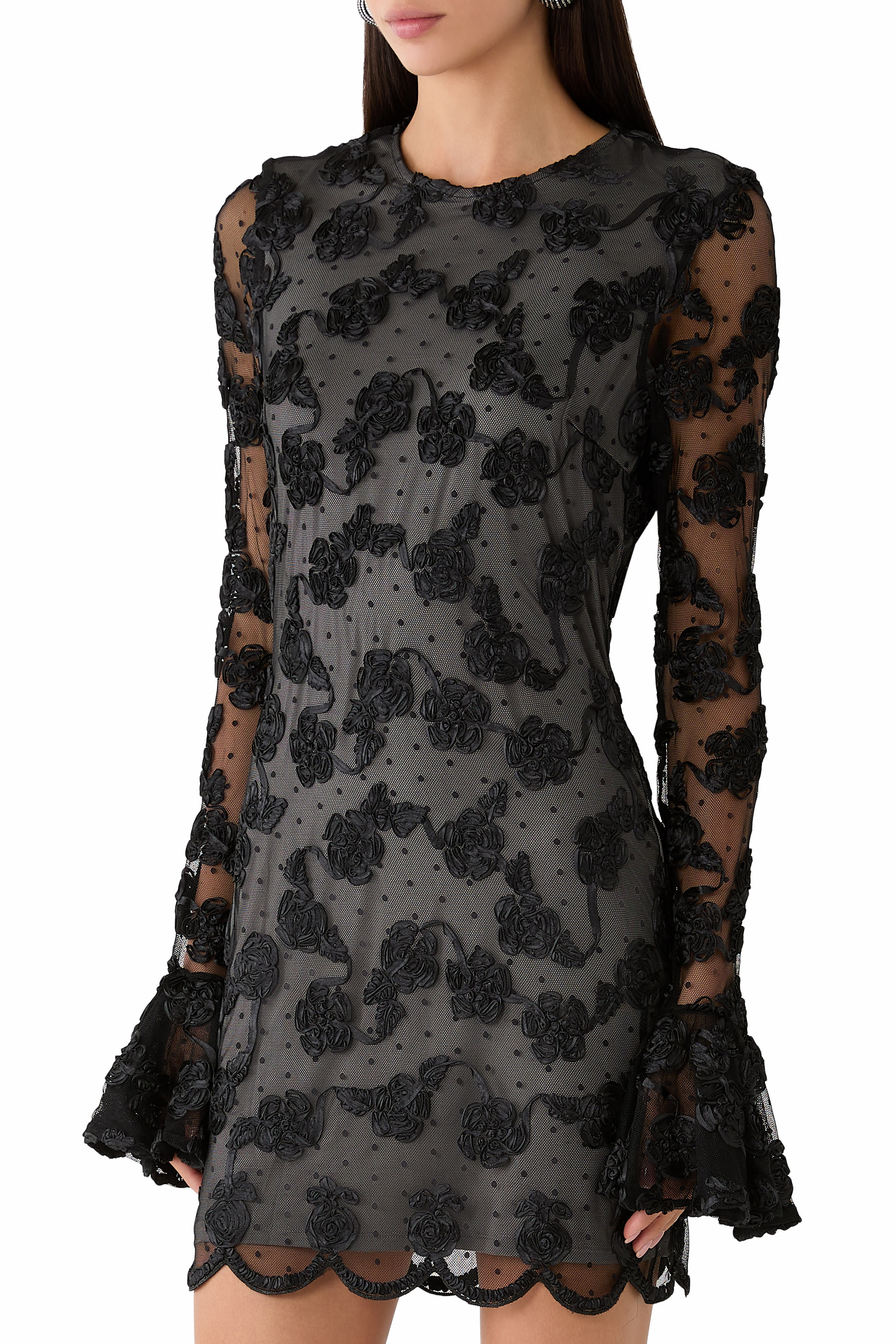 Flower Mesh Long Sleeve Dress 