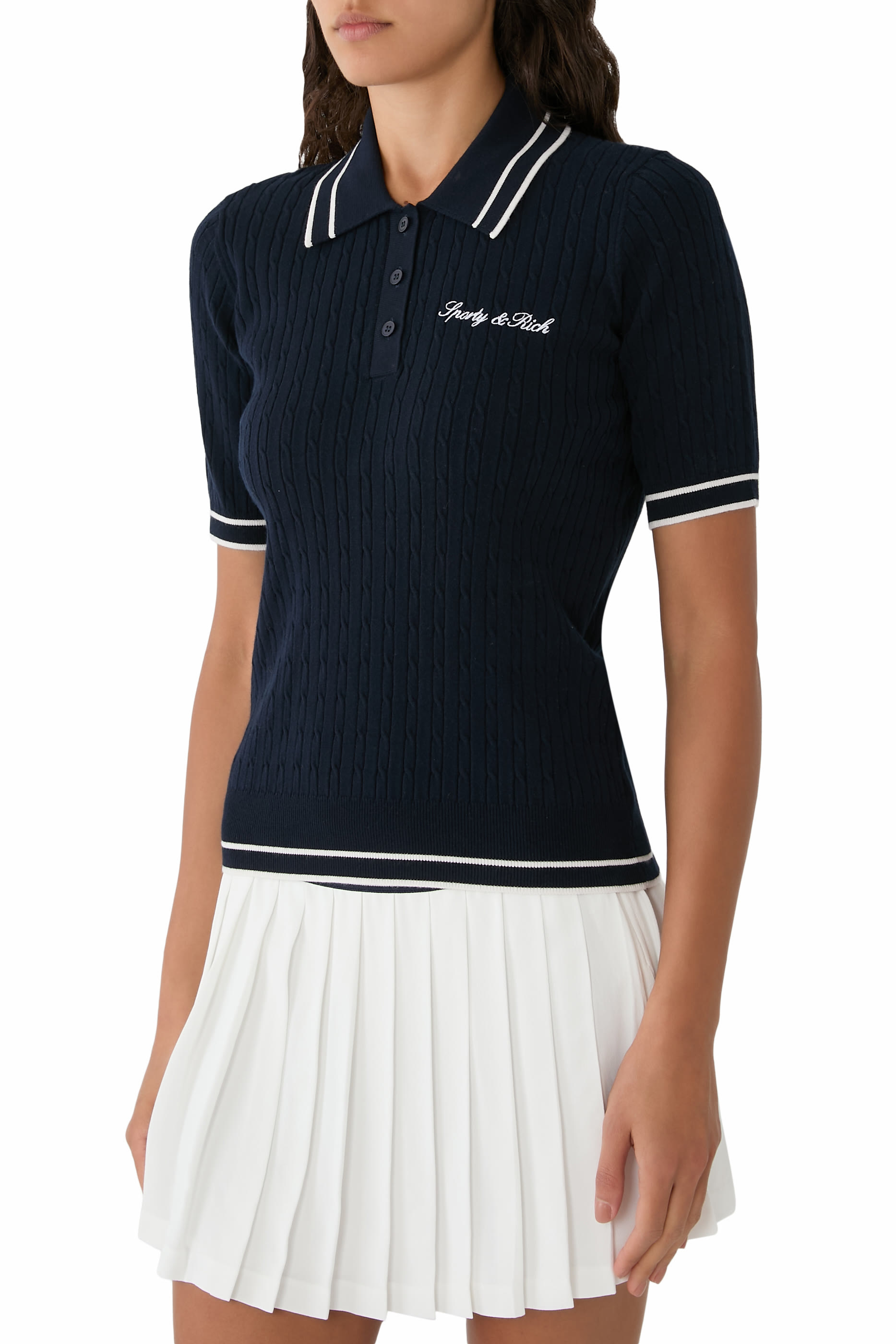  Signature Logo Mini Cable Polo T-Shirt 