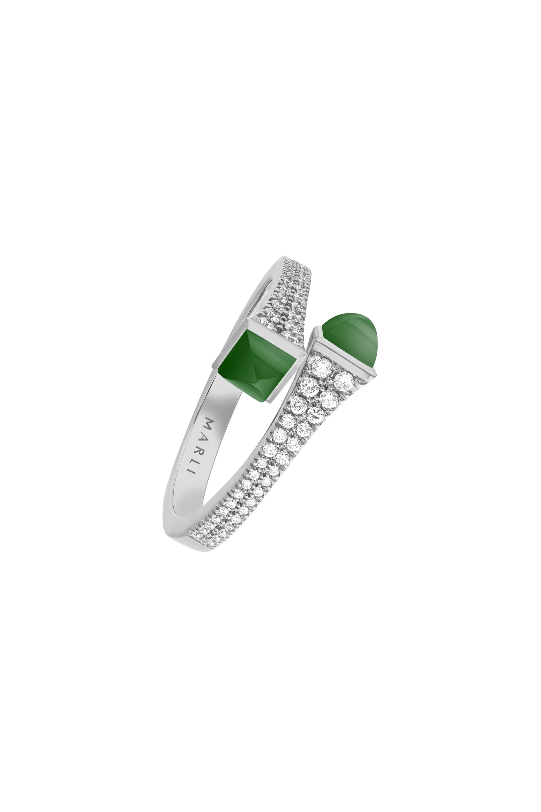 Cleo Slim Ring, 18K White Gold with Green Agate  Diamonds