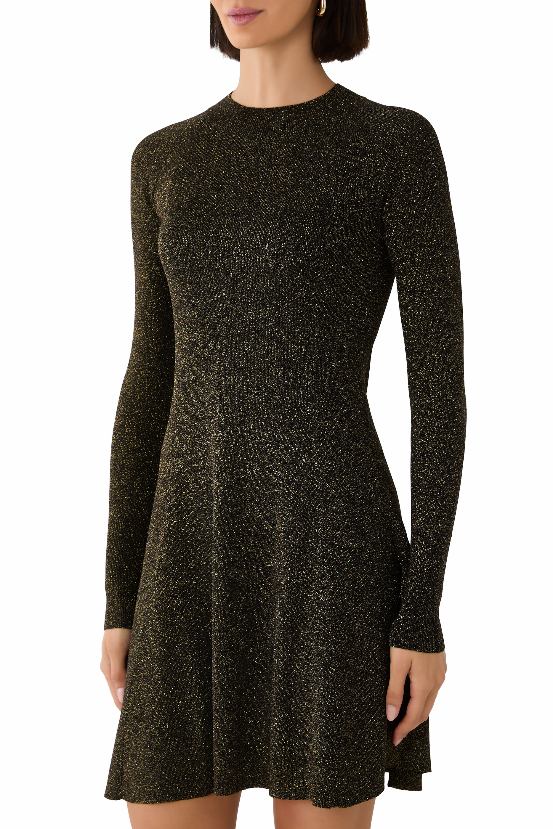 Metallic Finish Long Sleeves Dress