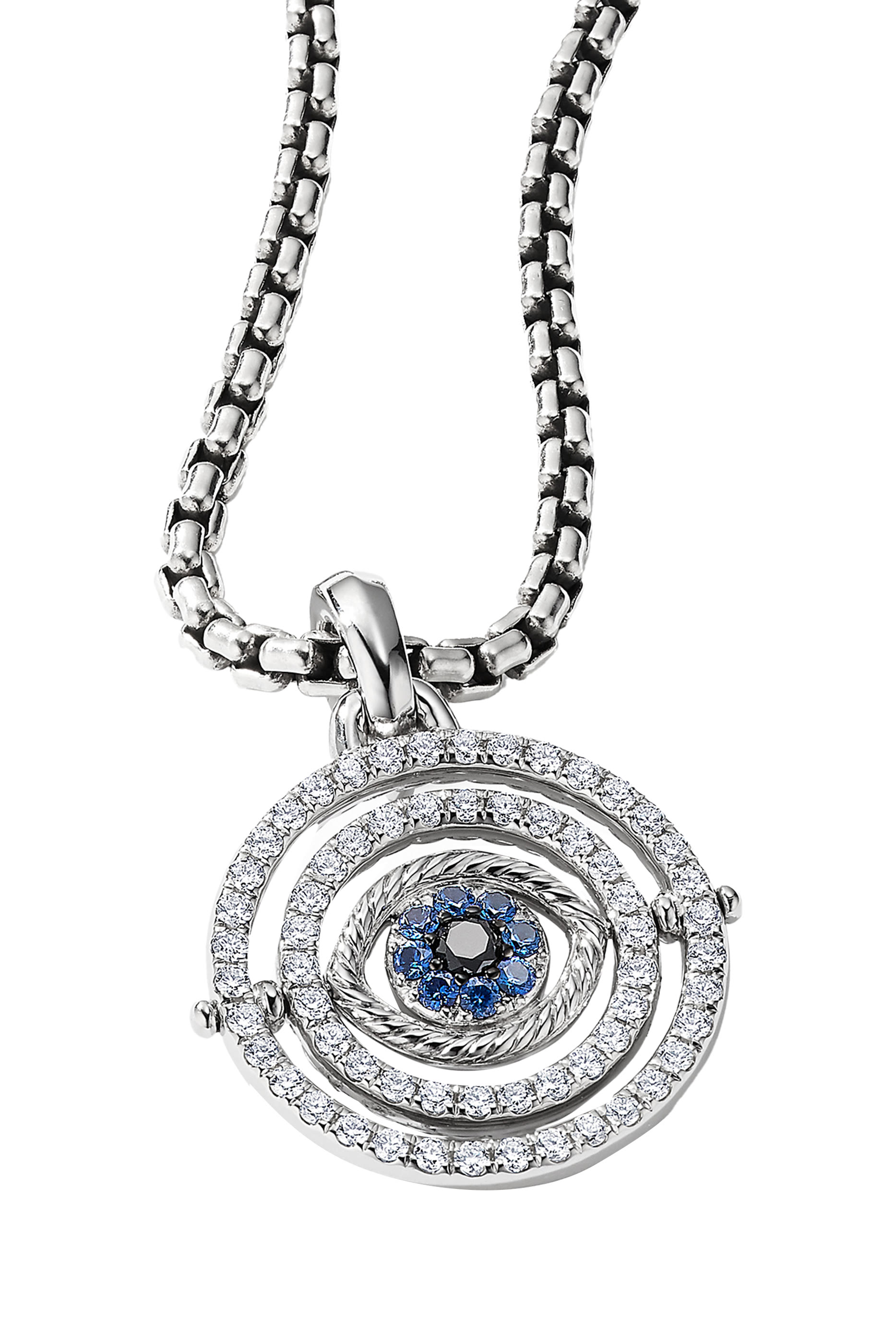 Evil Eye Mobile Amulet, 18K White Gold with Diamonds  Blue Sapphire