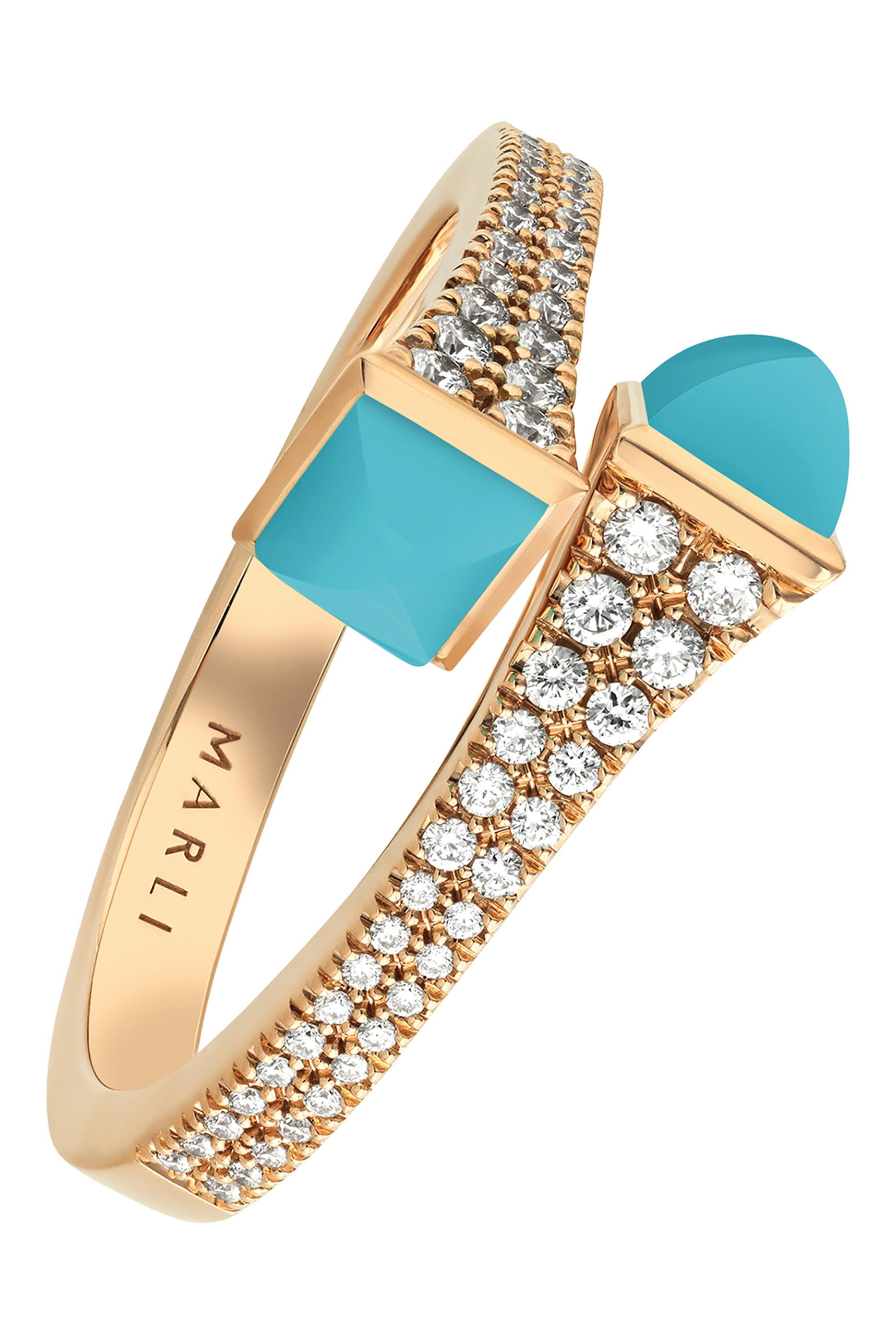 Cleo Slim Ring, 18k Pink Gold with Turquoise Stones  Diamonds