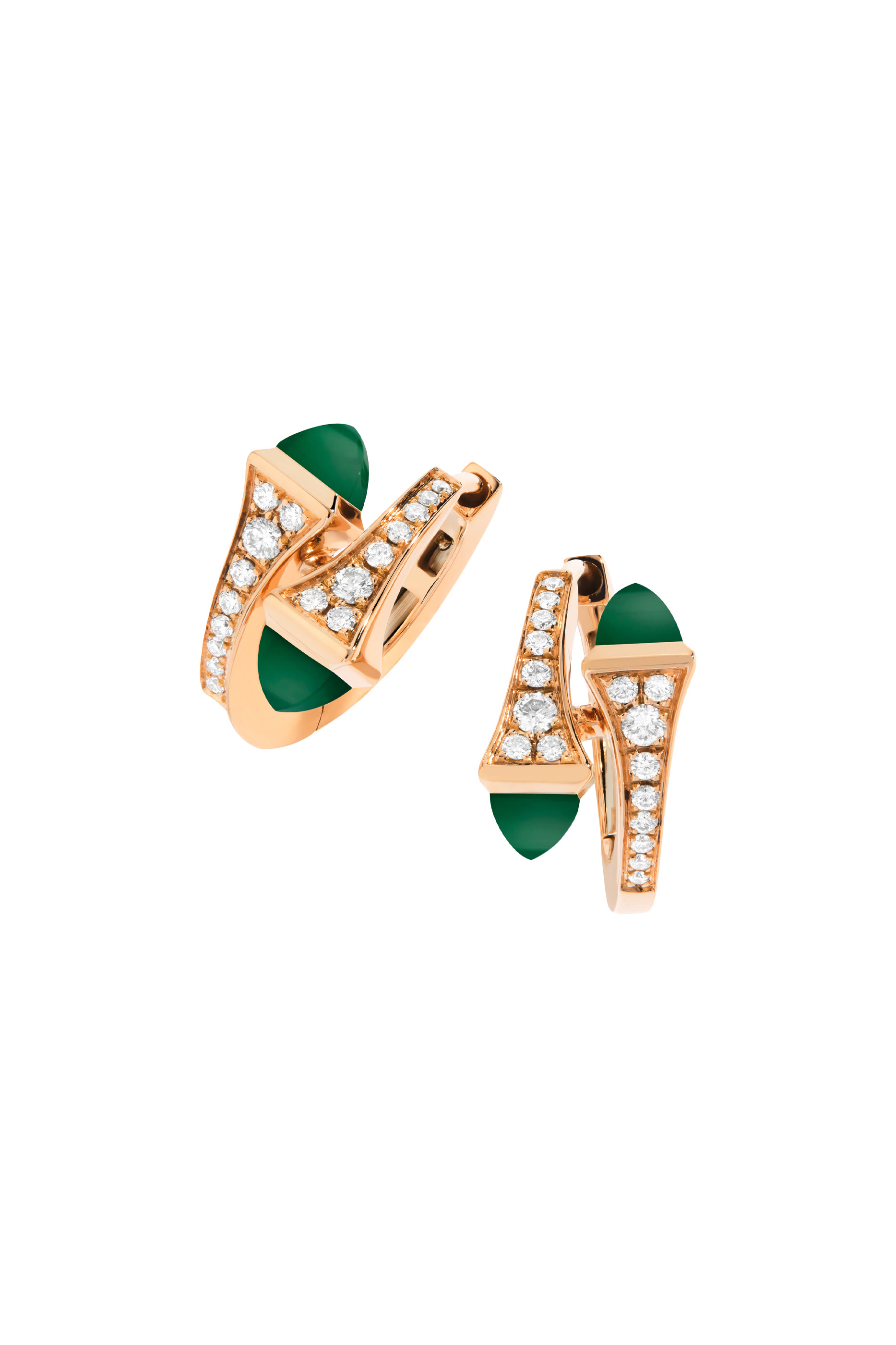 Cleo Huggie Earrings, 18k Rose Gold with Green Agate  Diamonds