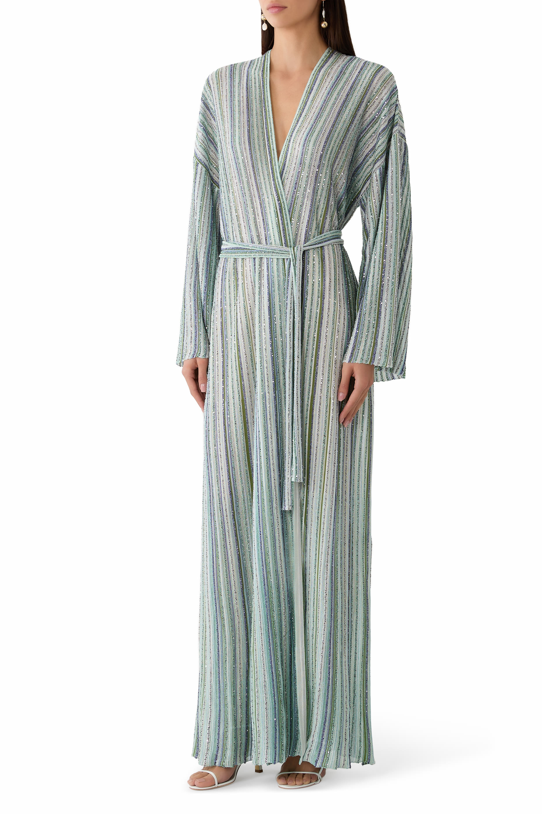  Ribbed Long Cardigan with Belt 