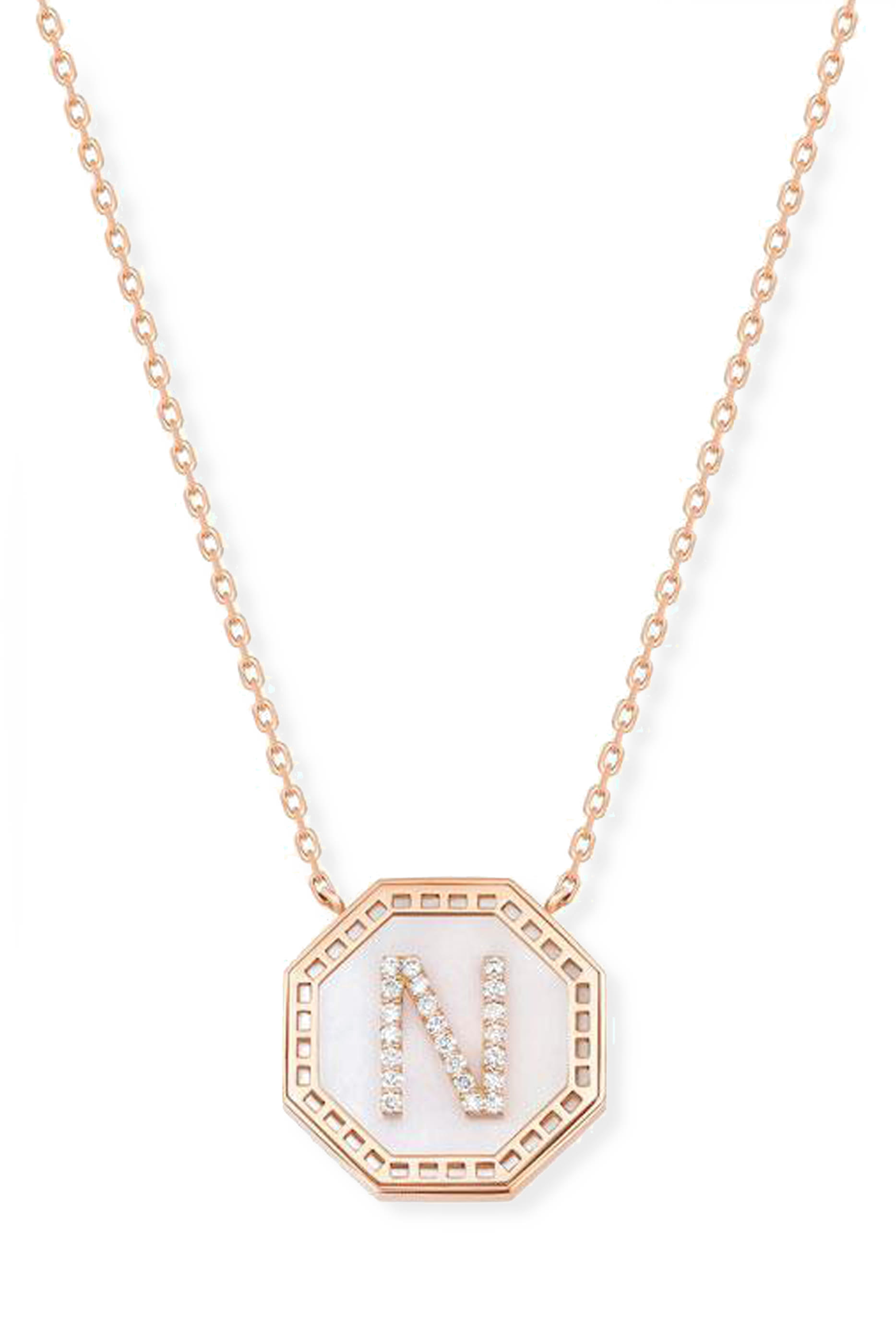  Harf Turath Letter A Pendant Necklace, 18k Rose Gold, Diamonds  Mother of Pearl