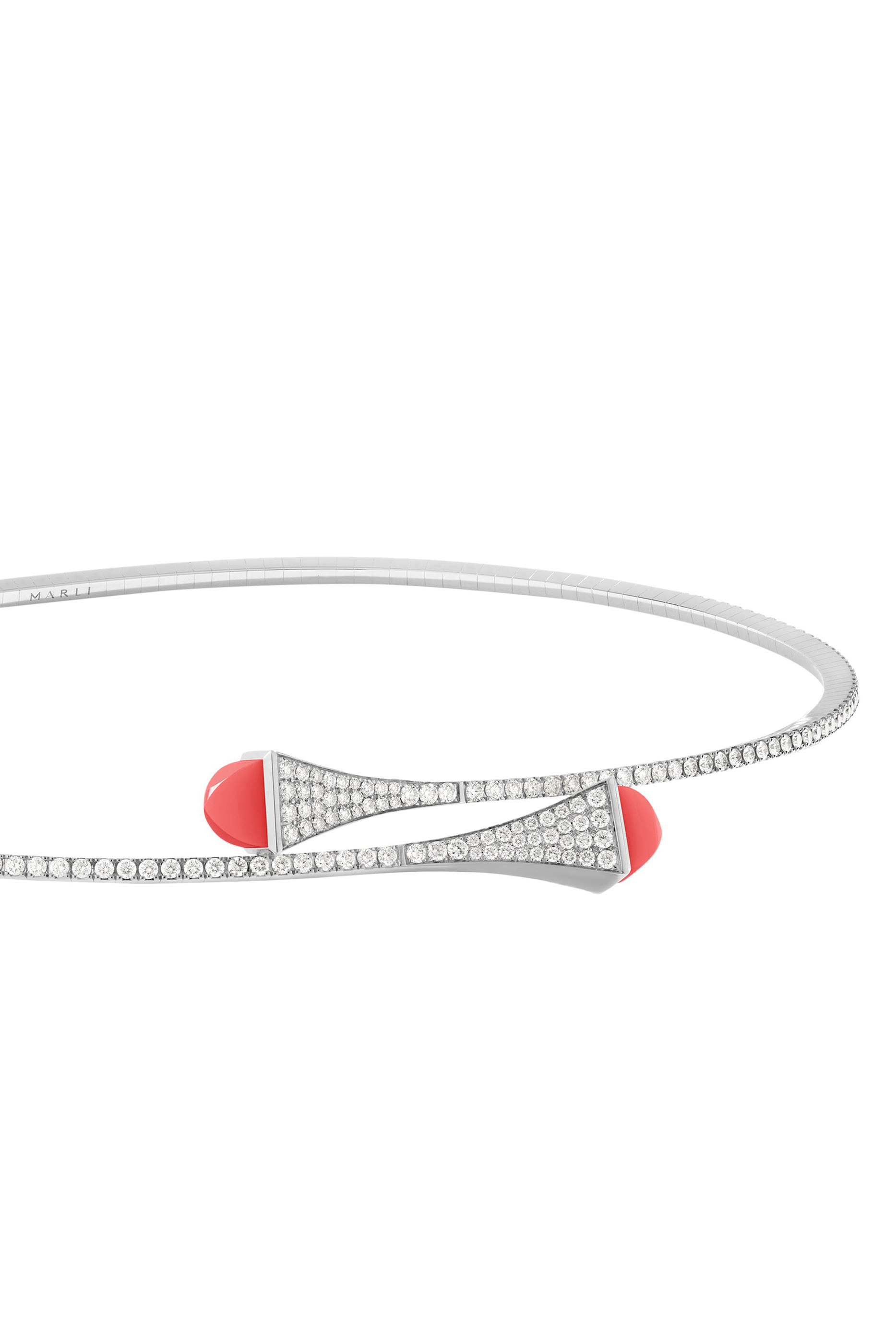  Cleo Slip-On Necklace, 18k White Gold with Diamonds  Pink Coral
