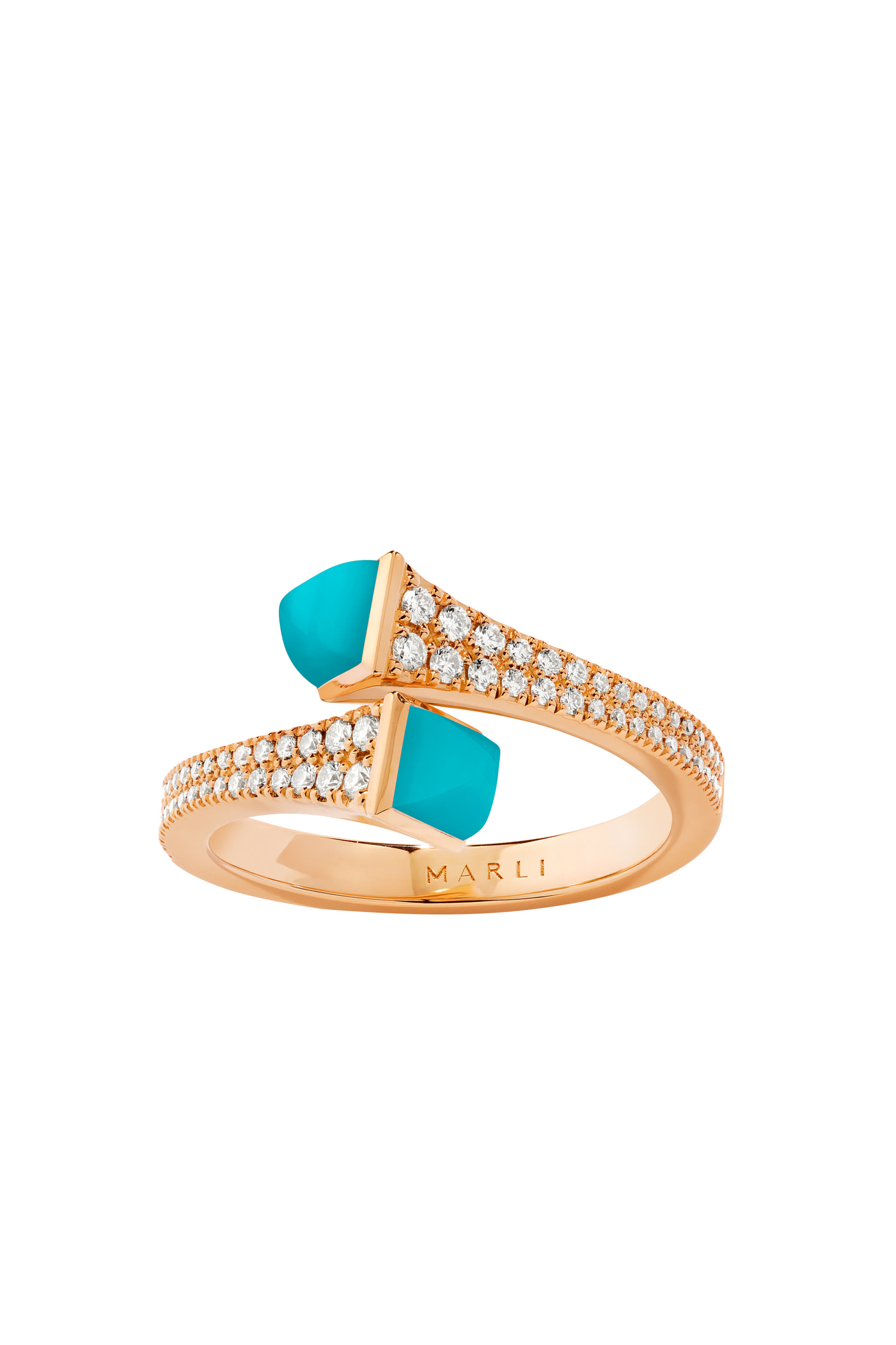 Cleo Slim Ring, 18k Pink Gold with Turquoise Stones  Diamonds