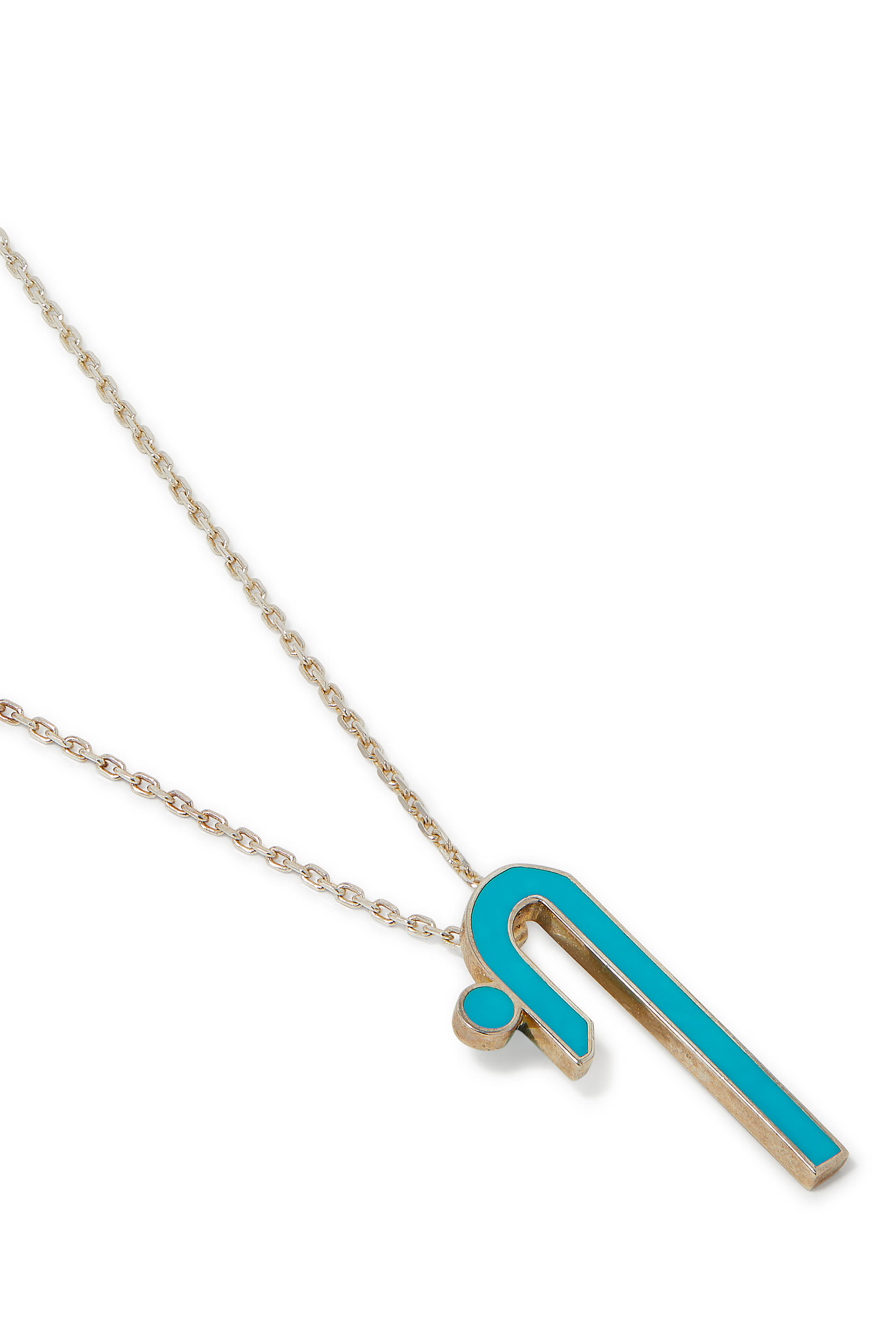Shiny Long Letter Khaa Pendant, Sterling Silver  Enamel