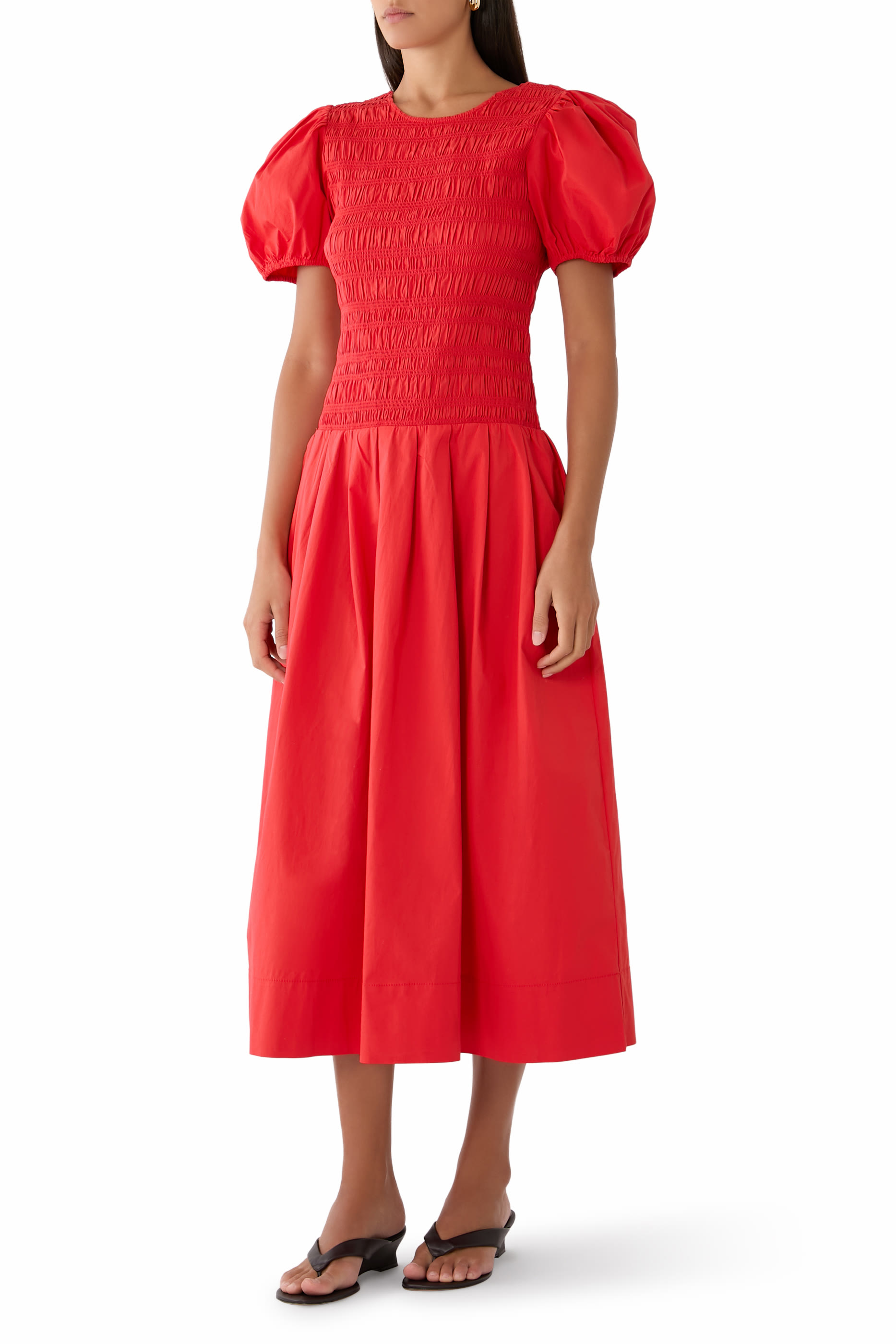 Long Smocked Pleated Dress