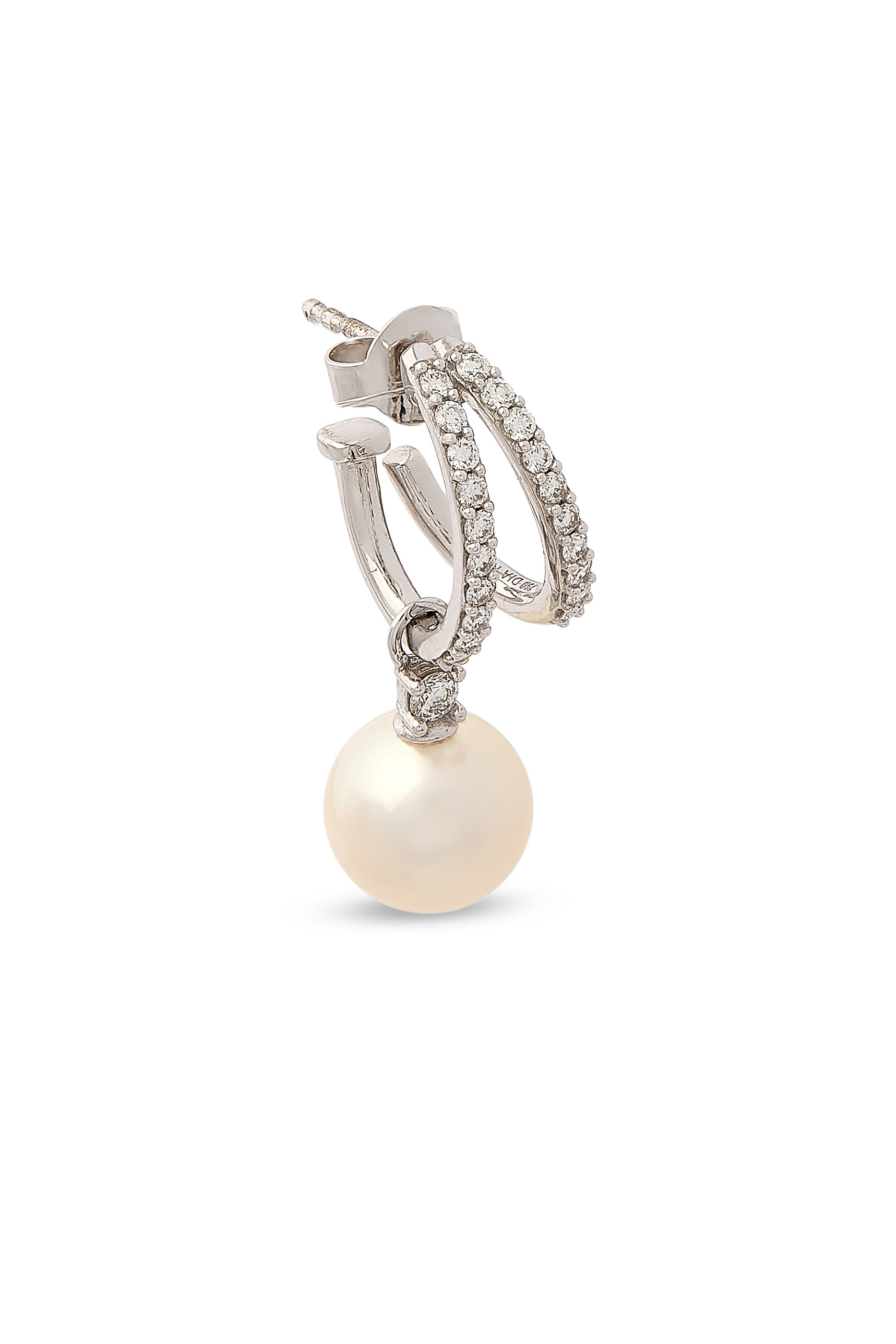 Jazz Double Hoop Earrings, 18K White Gold with Diamonds  Pearls