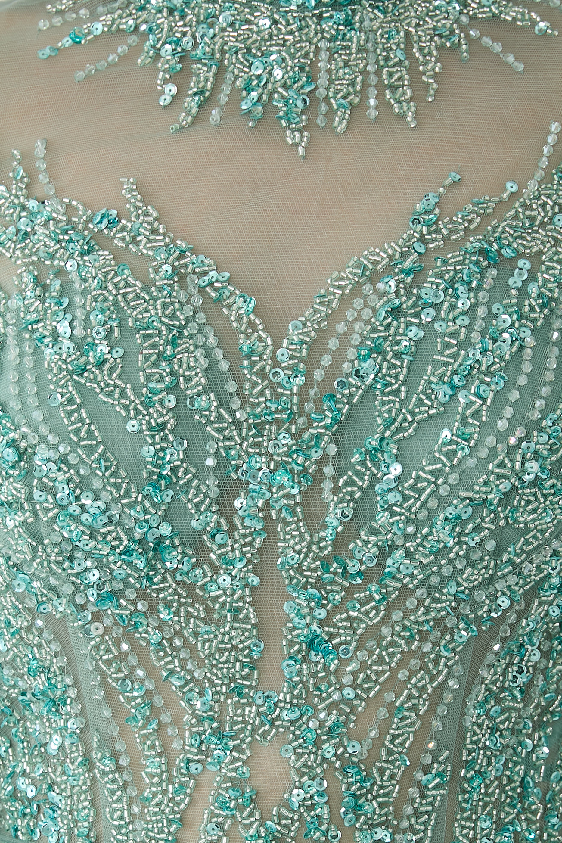 Beaded Caplet Tulle Evening Gown