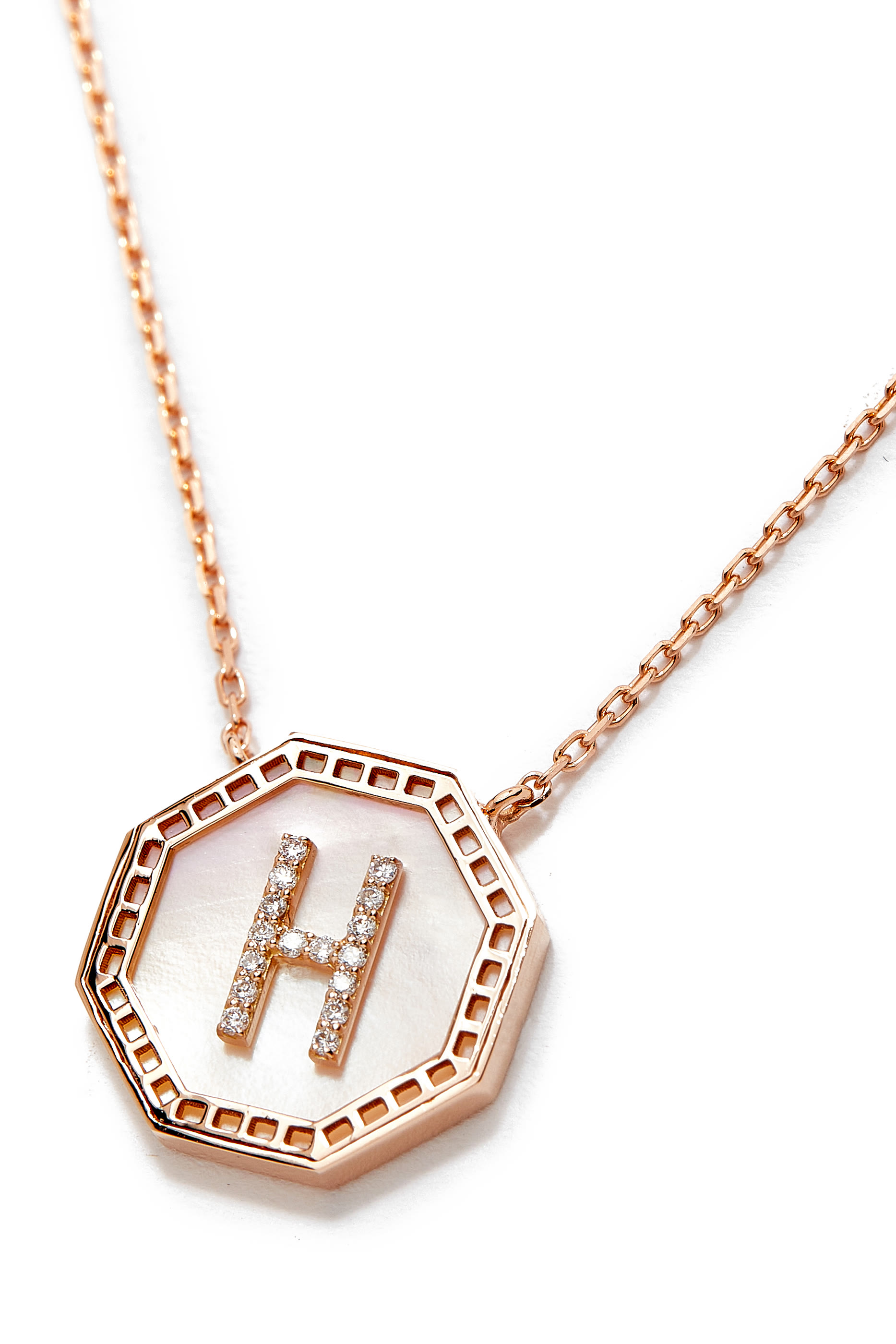  Harf Turath Letter A Pendant Necklace, 18k Rose Gold, Diamonds  Mother of Pearl