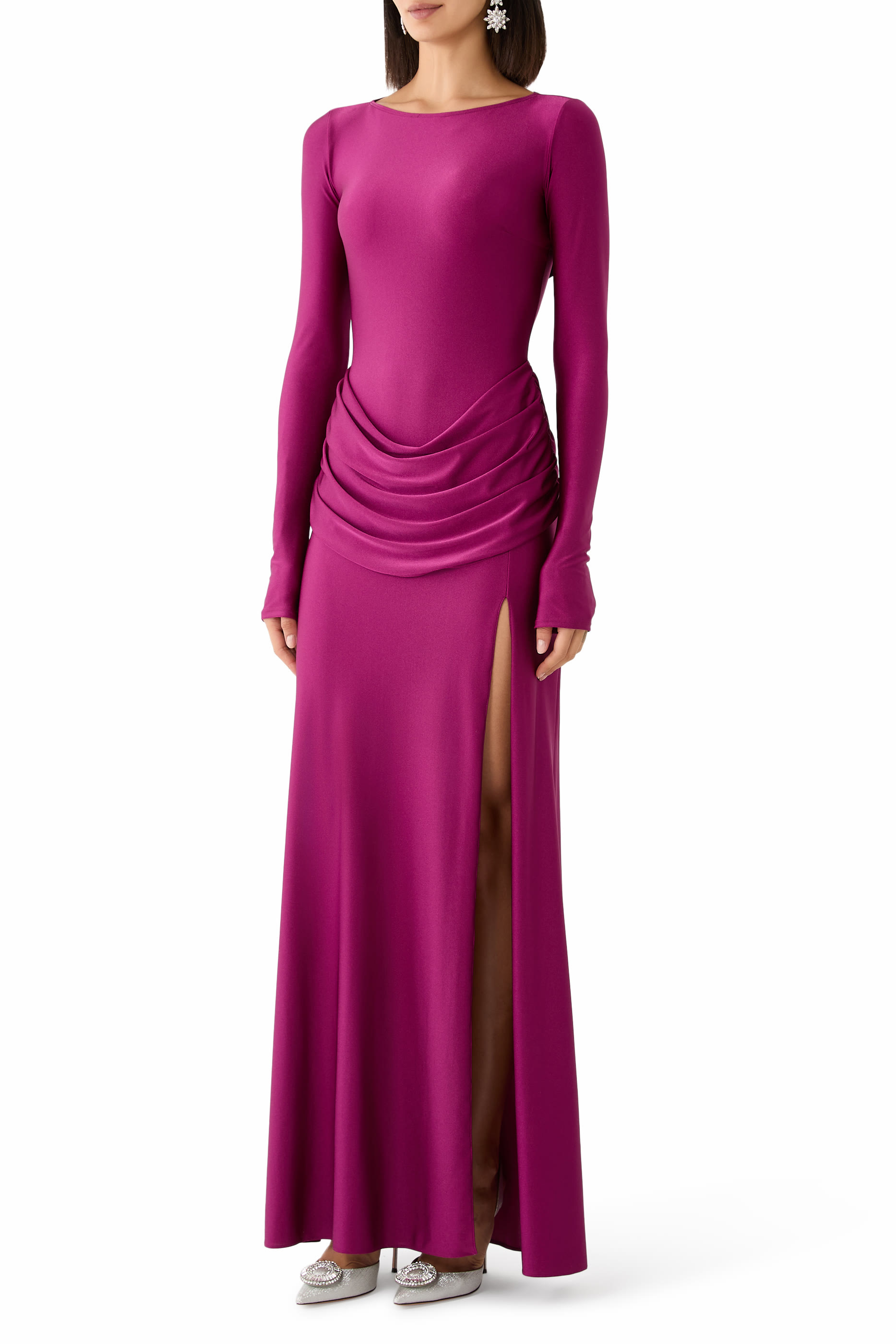 Shine Jersey Draped Waist Gown