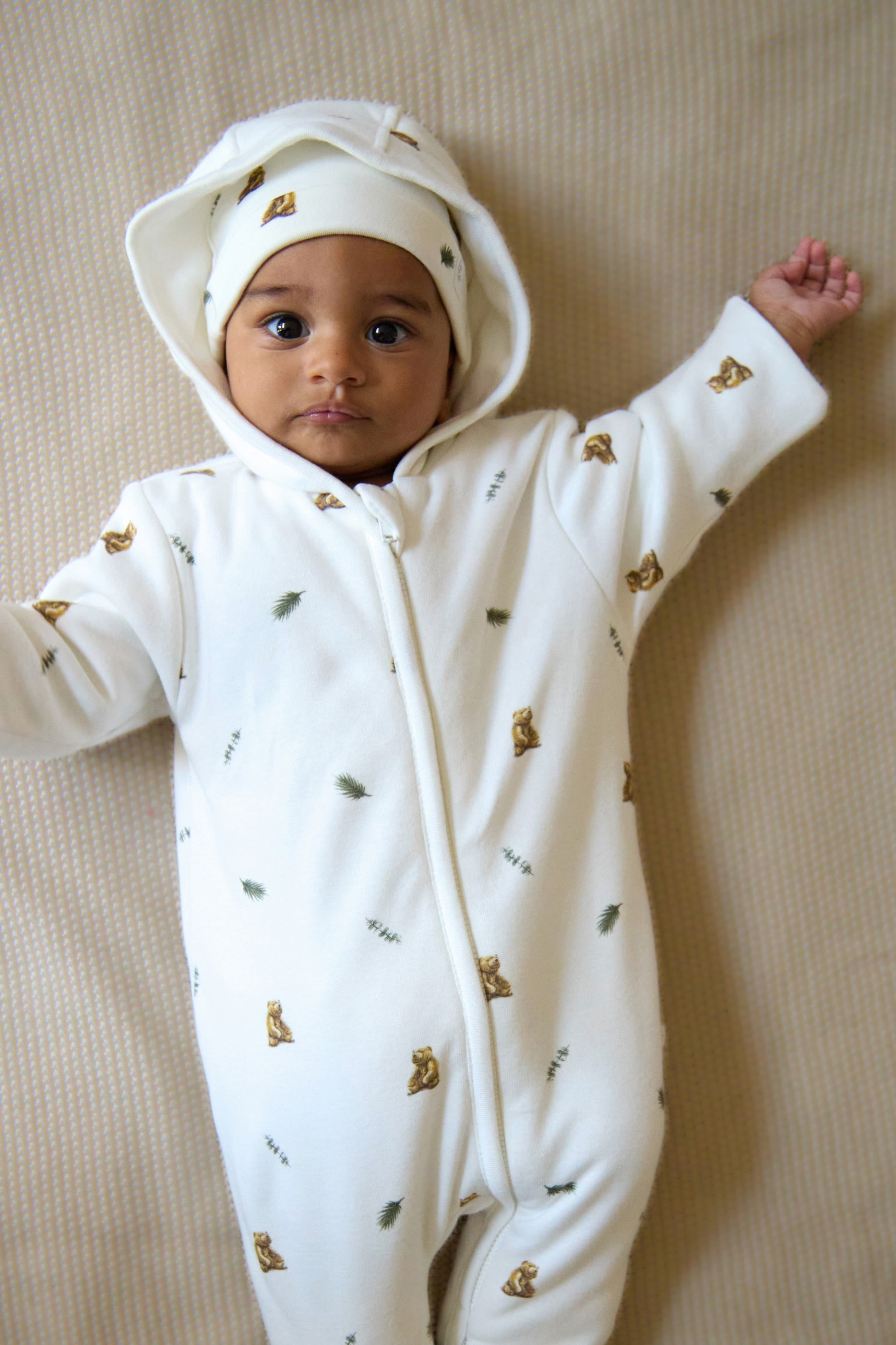 Kids Brown Bear Print Pramsuit
