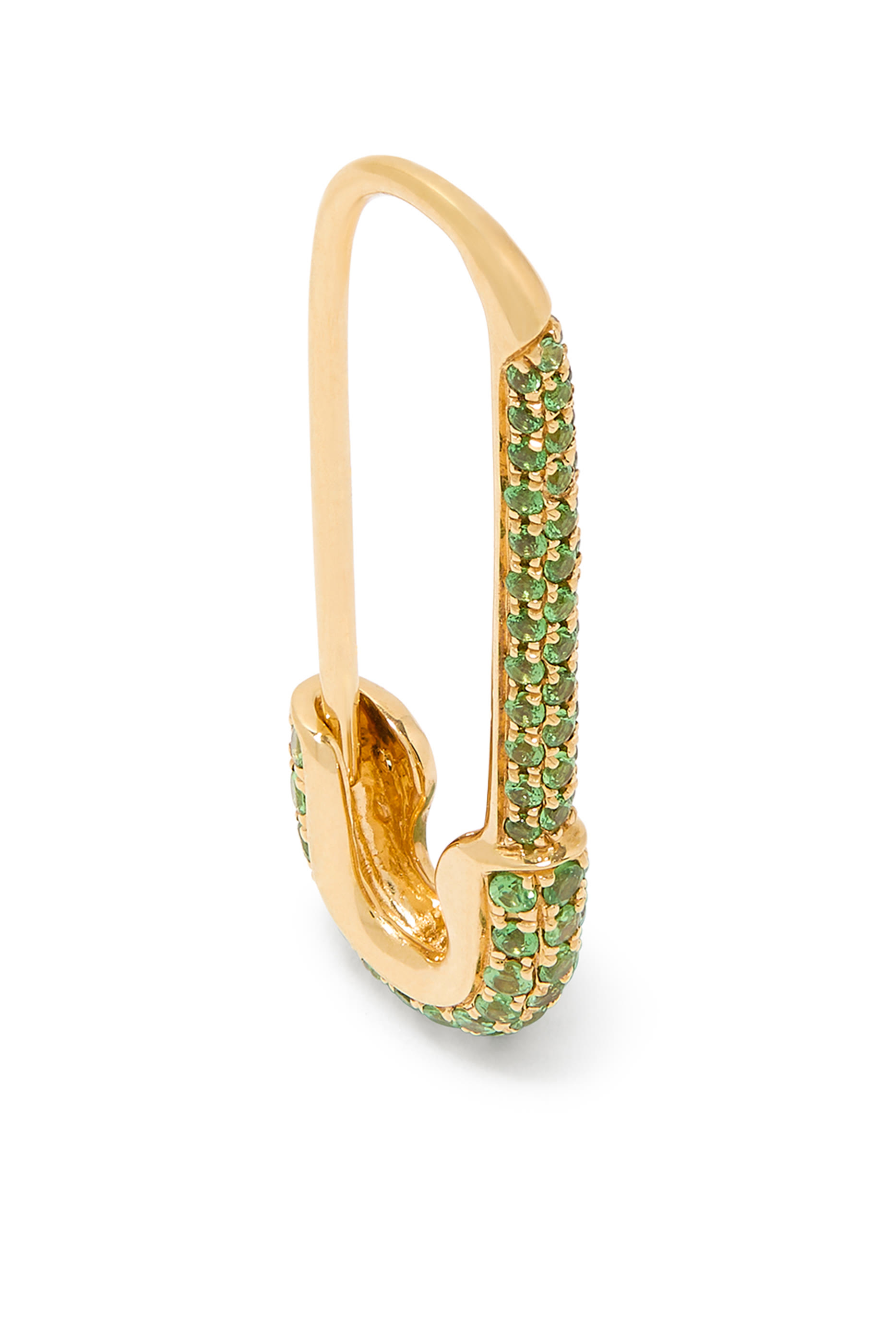 Tsavorite Safety Pin Earring, 18K Yellow Gold  Tsavorite 