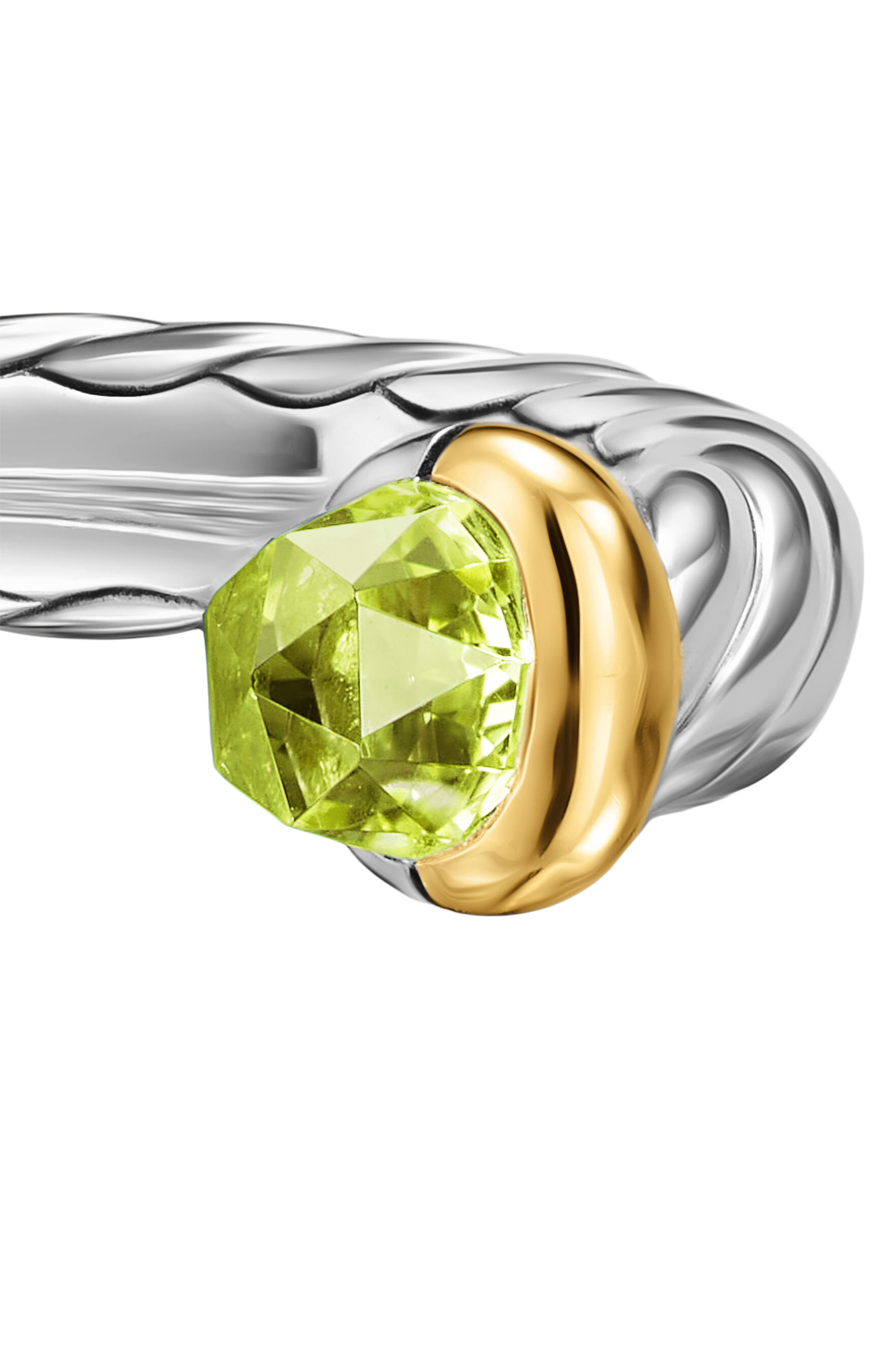 Petite Cable Open Ring, Sterling Silver with 14K Yellow Gold  Peridot