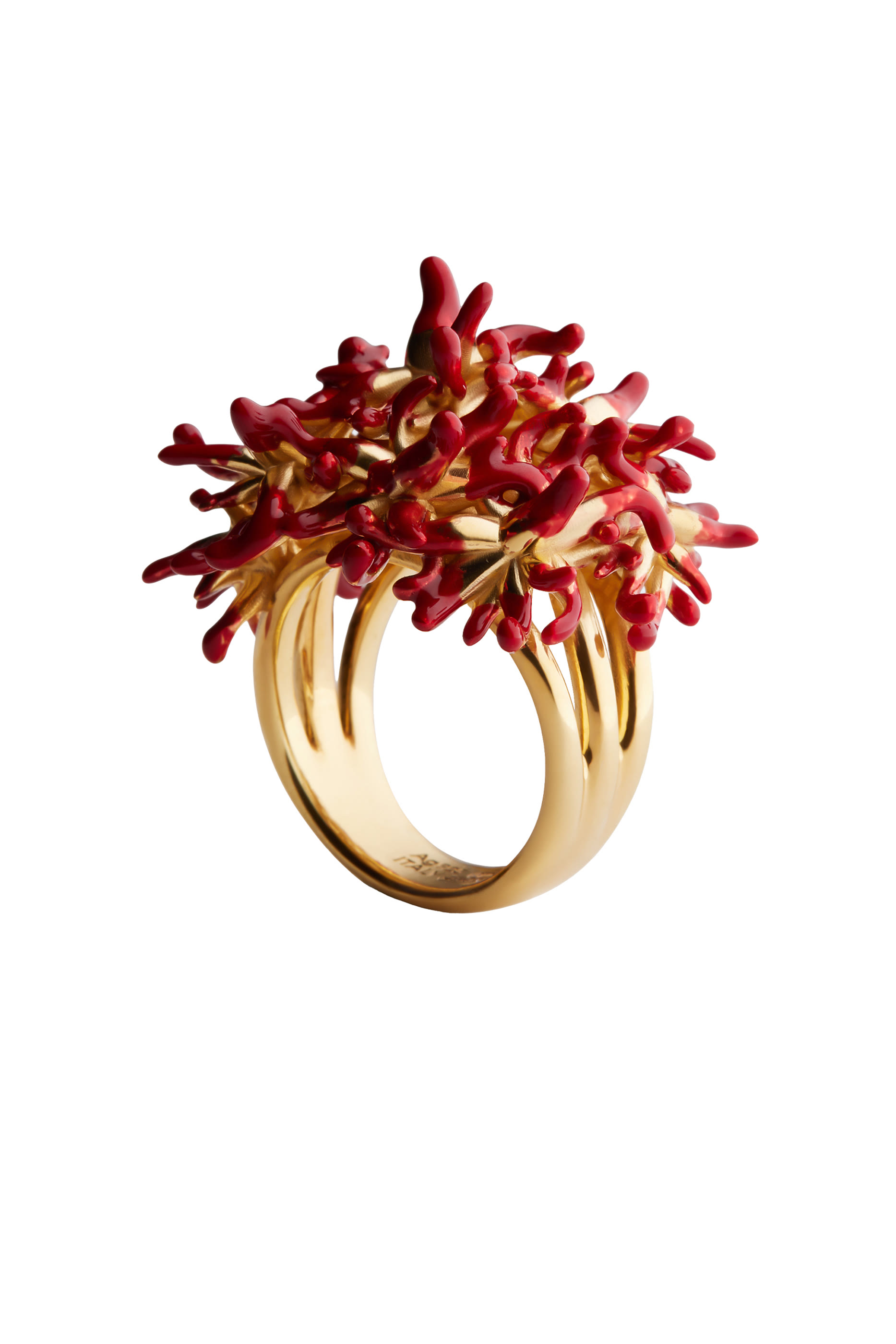 Sea Coral Ring, Sterling Silver  Enamel
