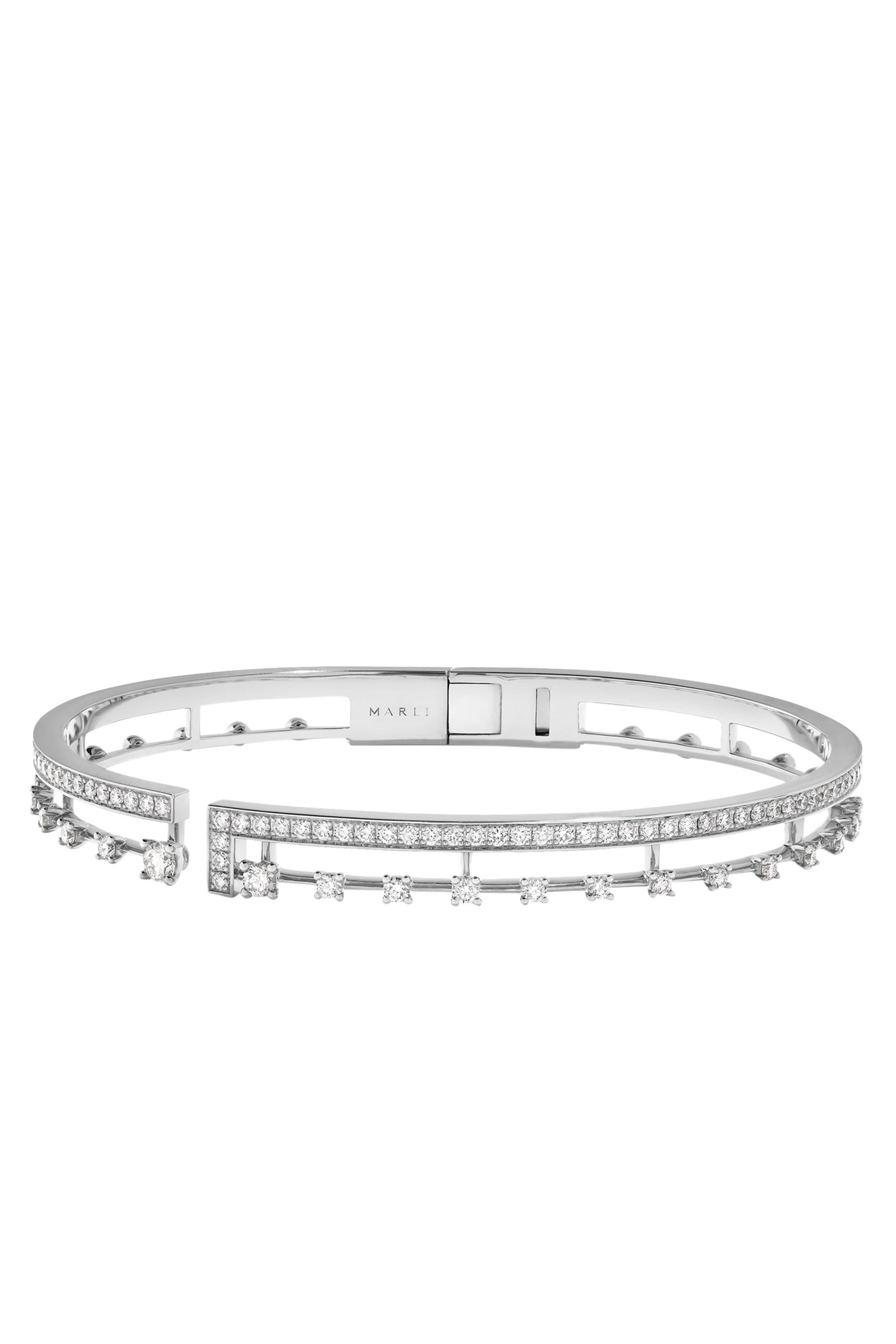 Avenues Open Hinged Bracelet, 18k White Gold  Diamonds