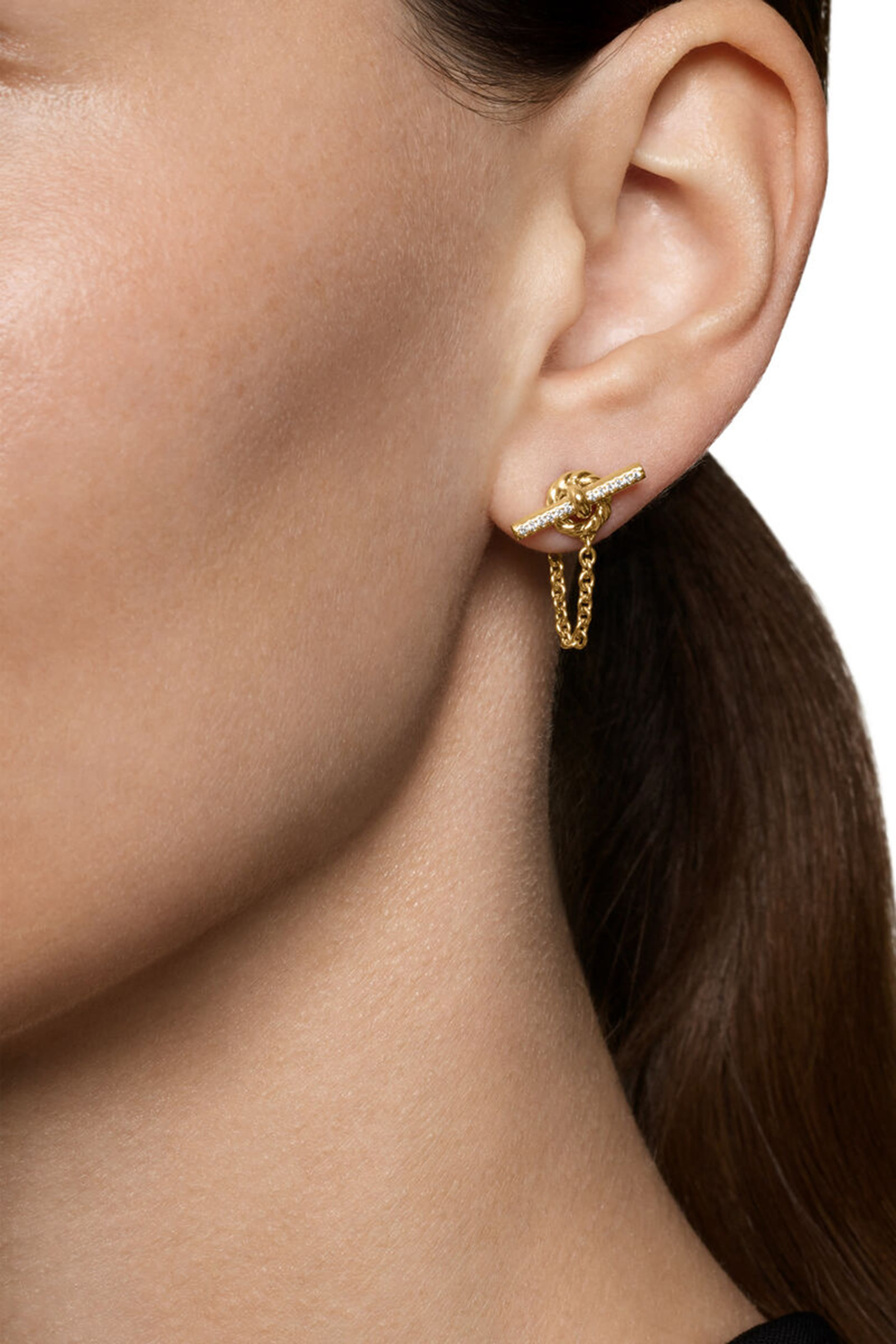 DY Mercer&reg; Petite Toggle Chain Stud Earrings, 18K Yellow Gold  Diamonds