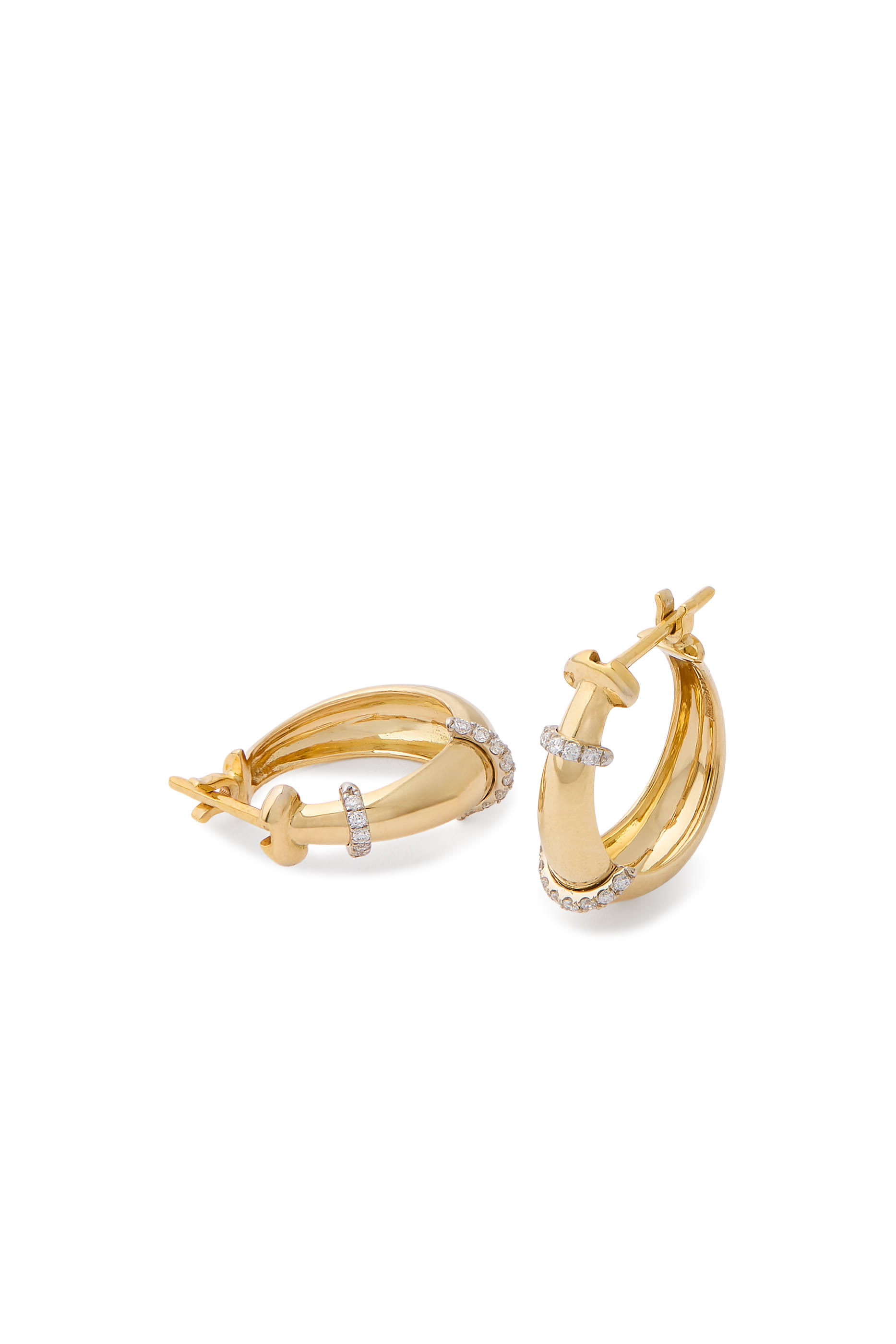 The Buoy Size 1 Hoops, 18K Yellow Gold  Diamonds