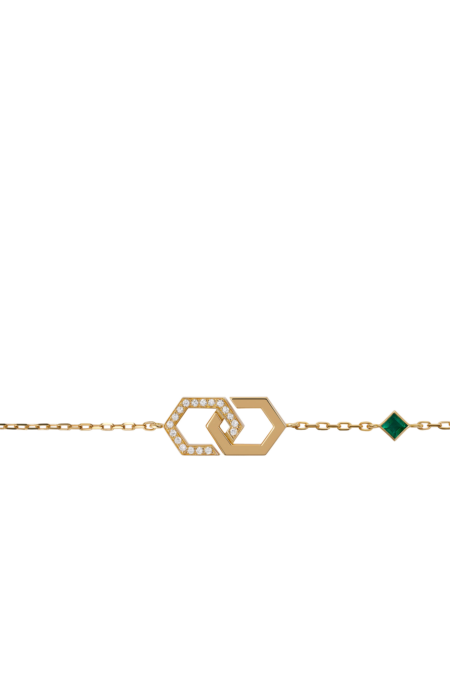 Infinity Small Bracelet, 18k Yellow Gold, Diamonds  Emerald