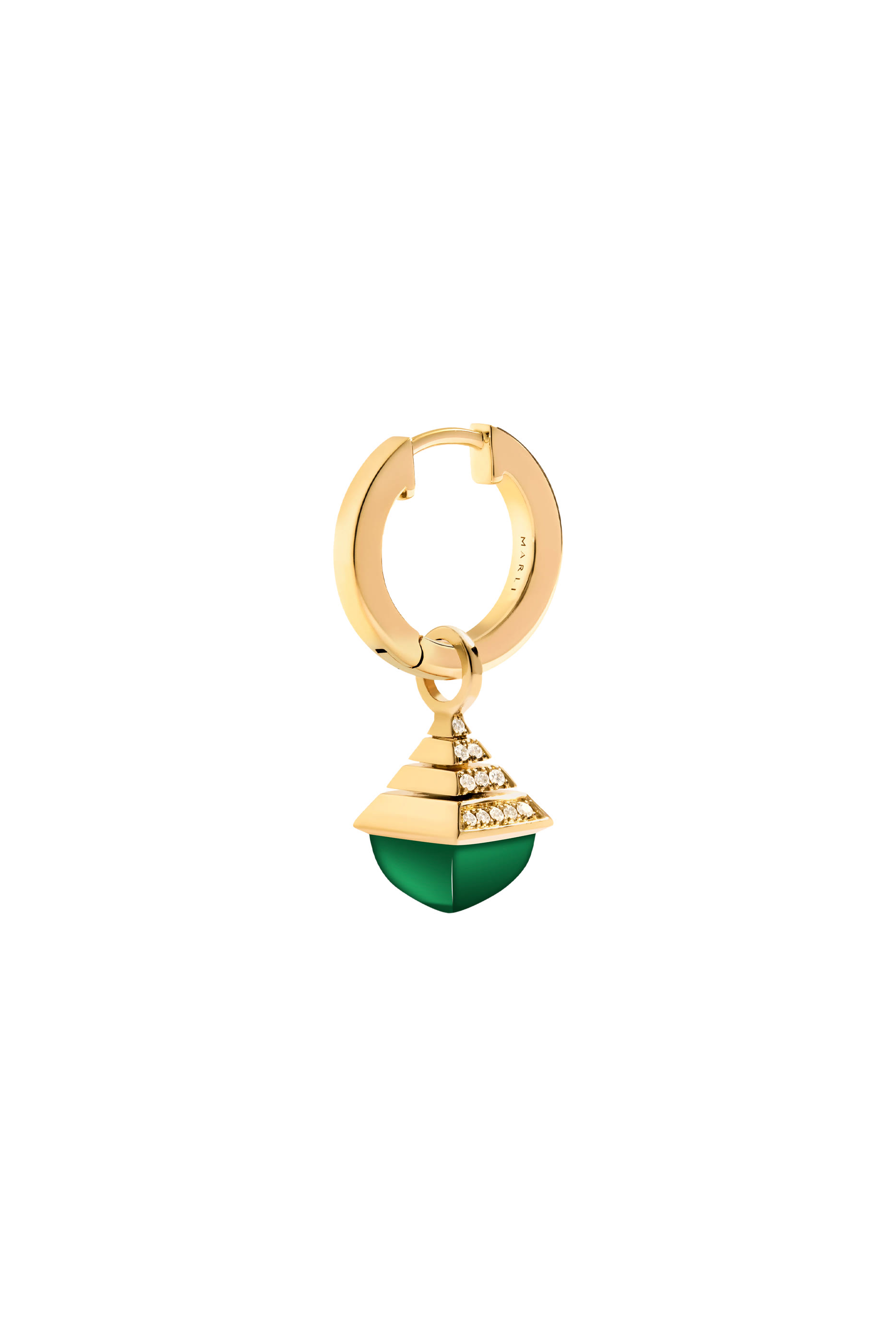 Cleo Drop Earrings, 18K Yellow Gold with Diamonds  Green Agate