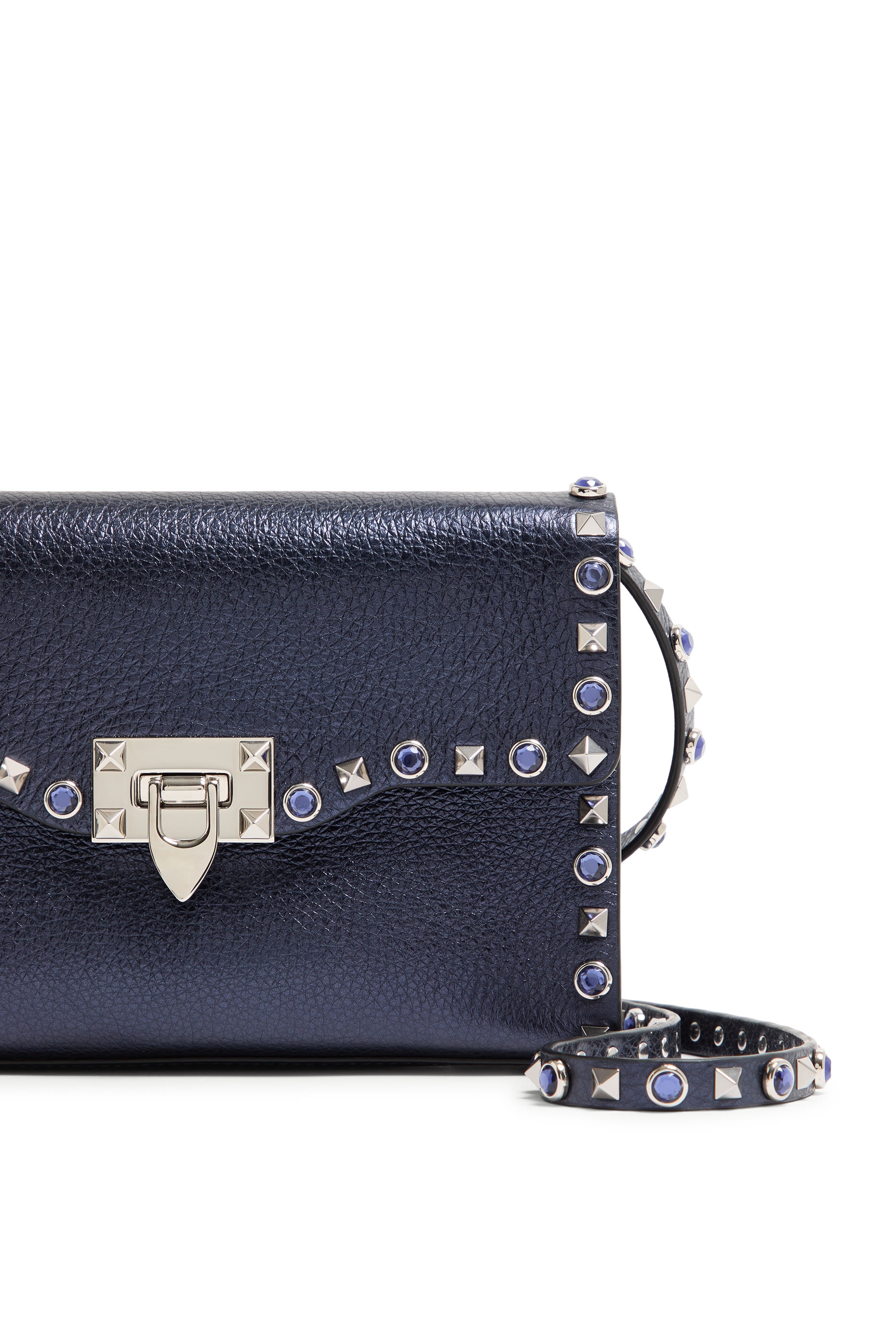  Rockstud Small Shoulder Bag in Laminated Calfskin with Cabochon Stones