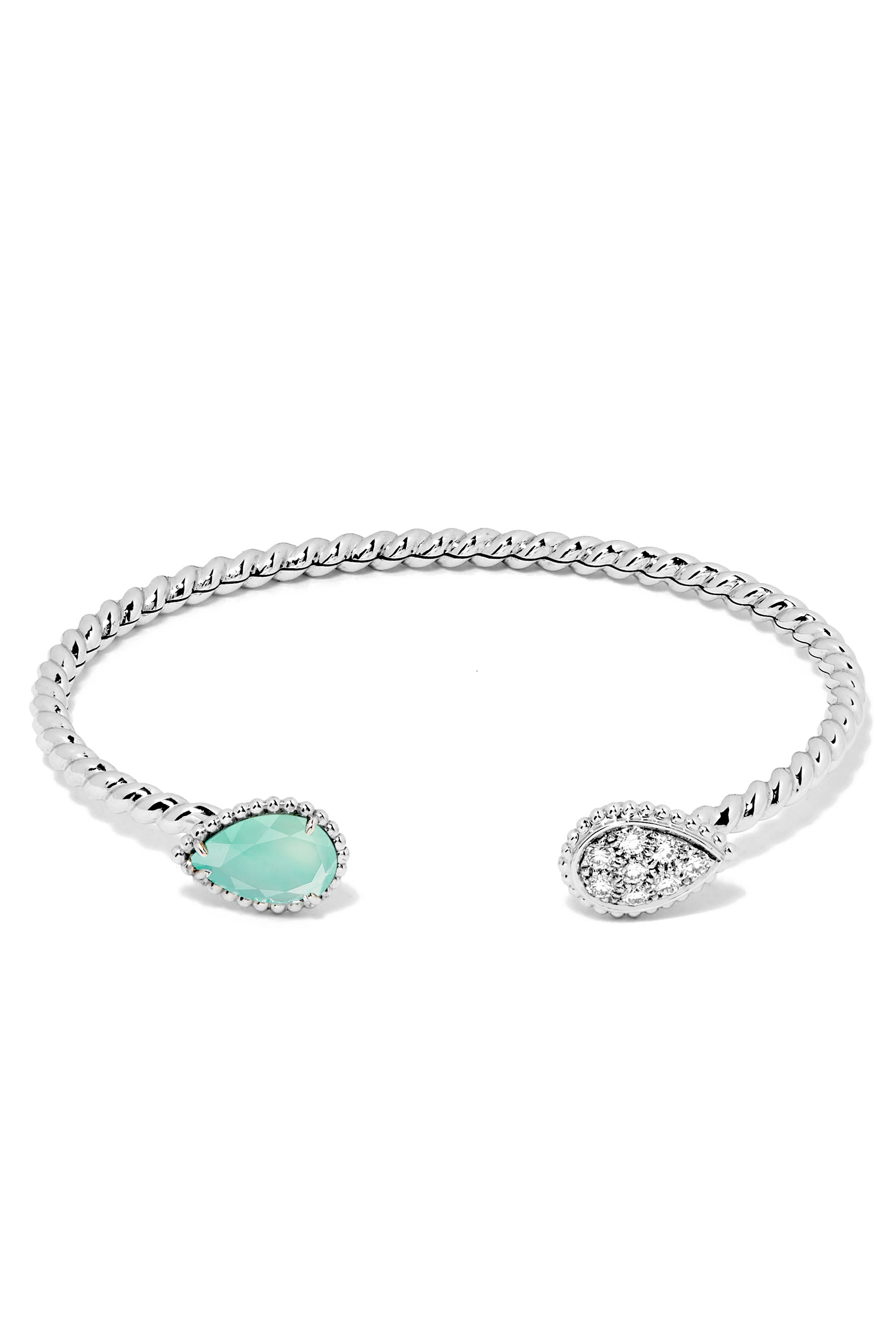 Serpent Boh&egrave;me Double Motif Bracelet, Set With An Aquaprase, Paved With Diamonds, 18k White Gold