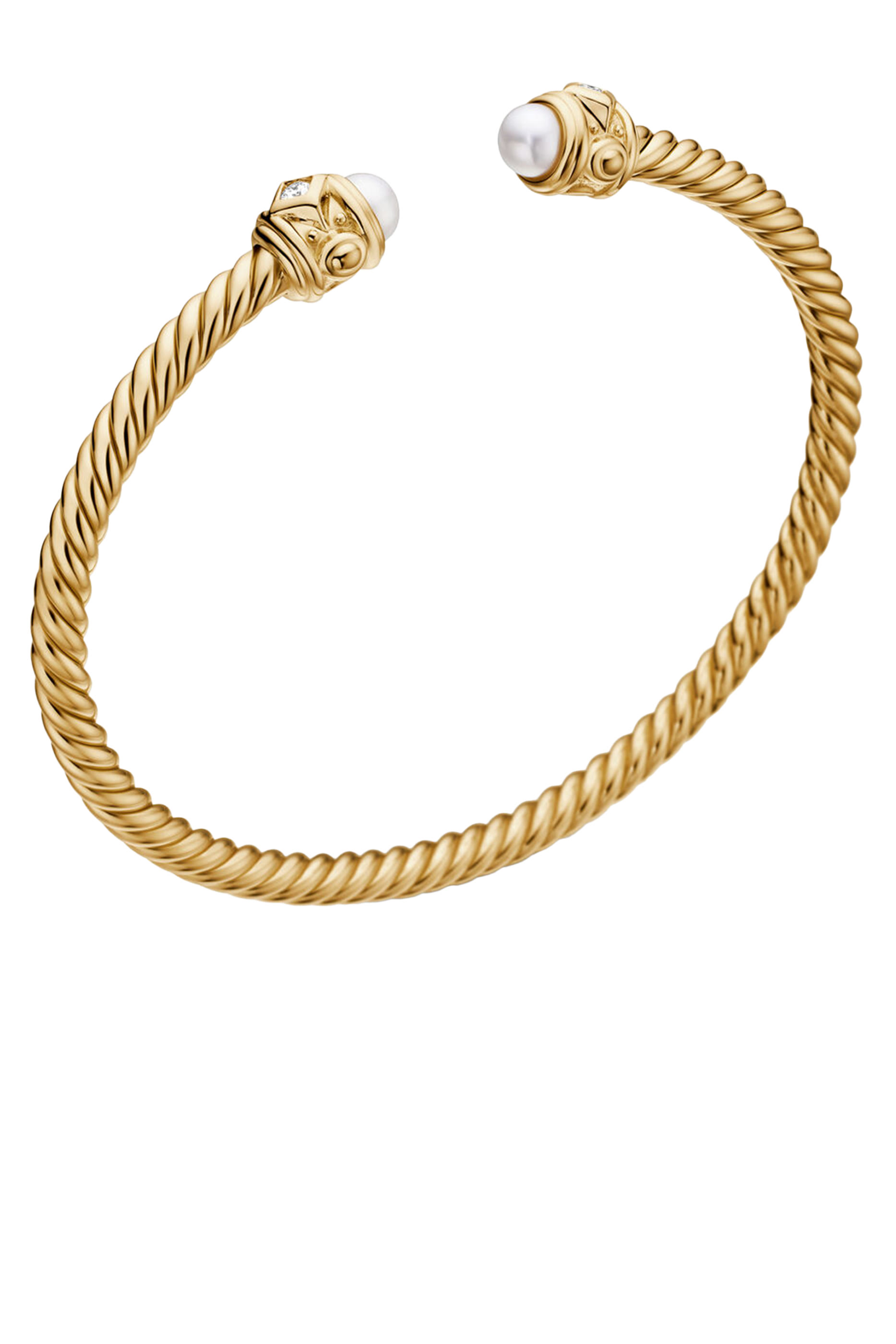 Renaissance Cablespira Bracelet, 18K Yellow Gold with Diamonds  Pearl