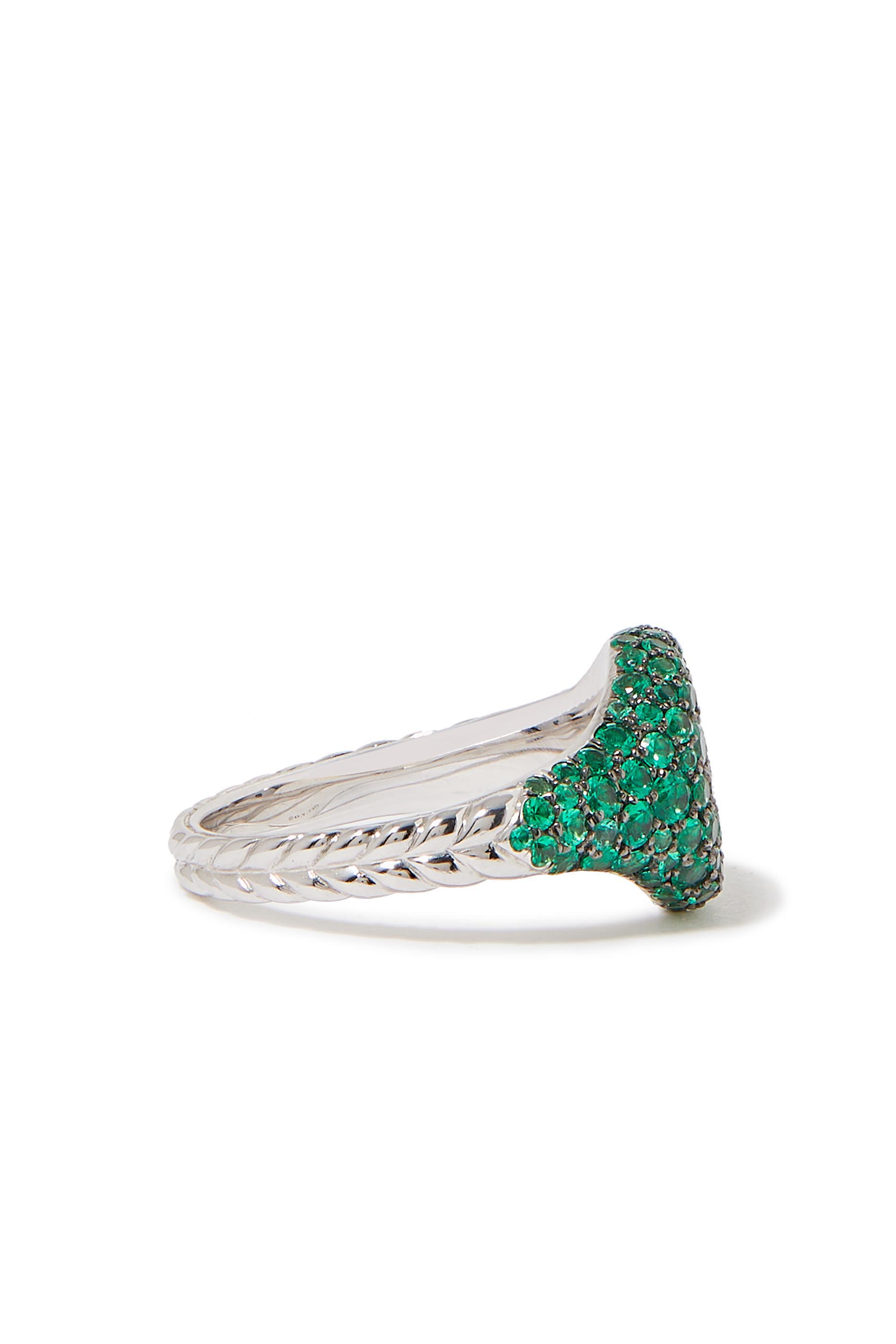 Chevron Mini Pinky Ring, 18k White Gold  Emeralds