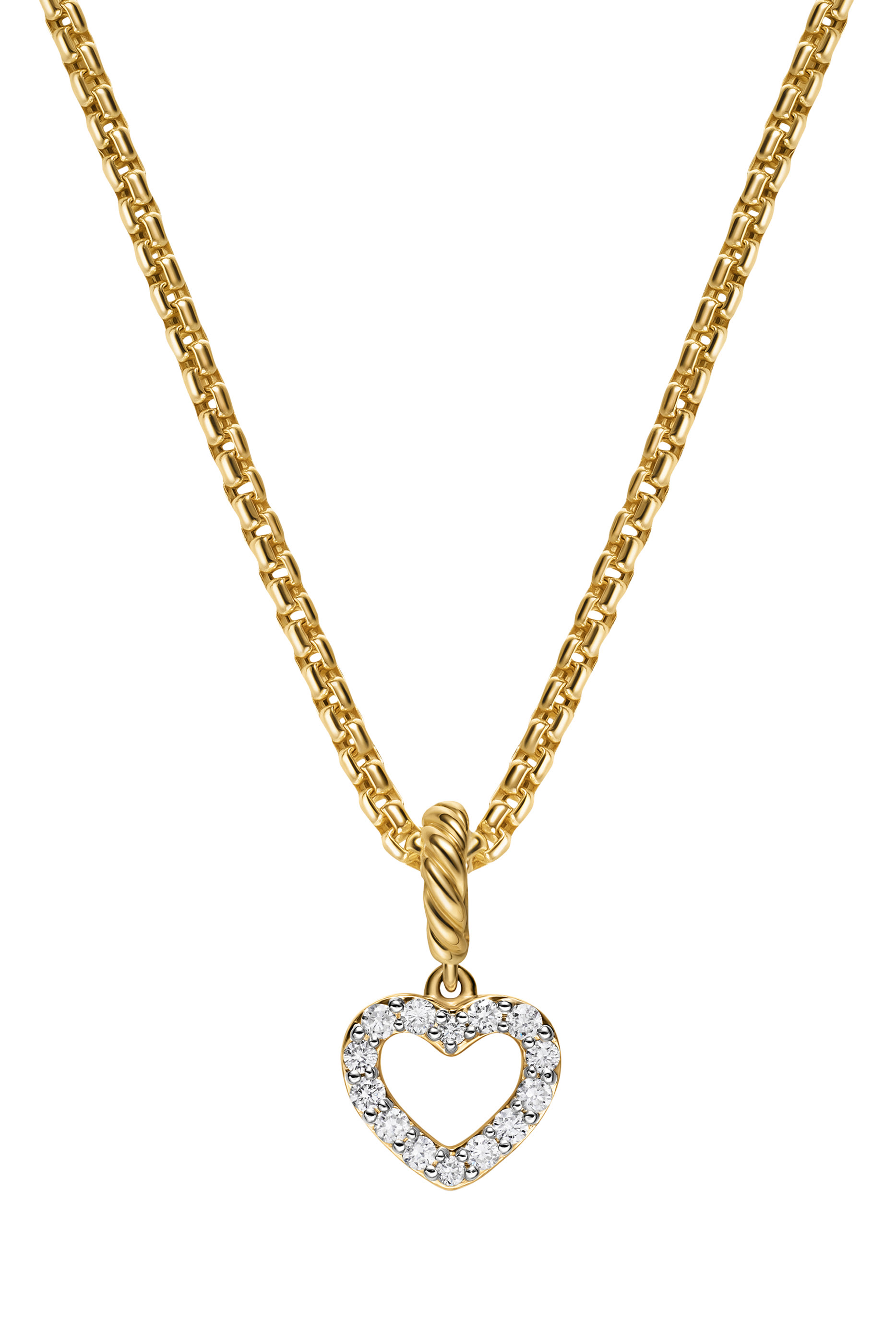 Micro Pav&eacute; Open Heart Amulet, 18K Yellow Gold  Diamonds