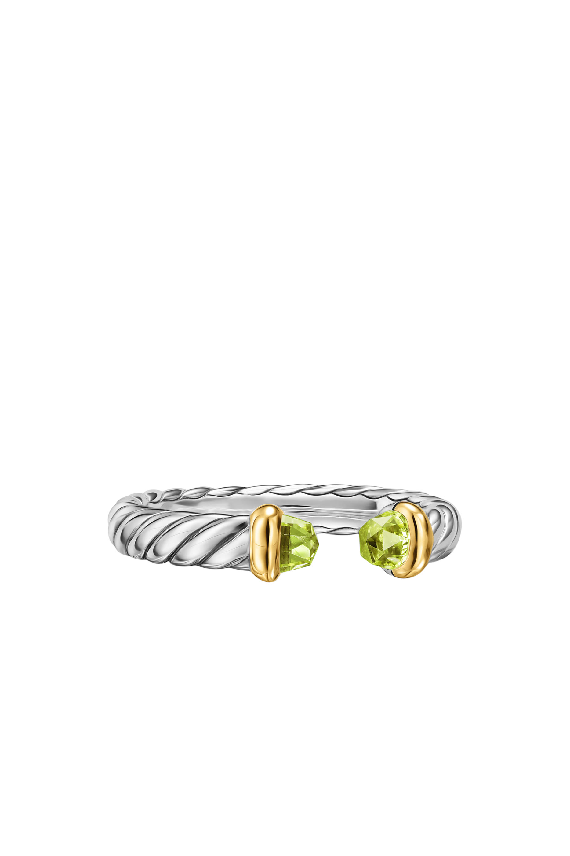 Petite Cable Open Ring, Sterling Silver with 14K Yellow Gold  Peridot