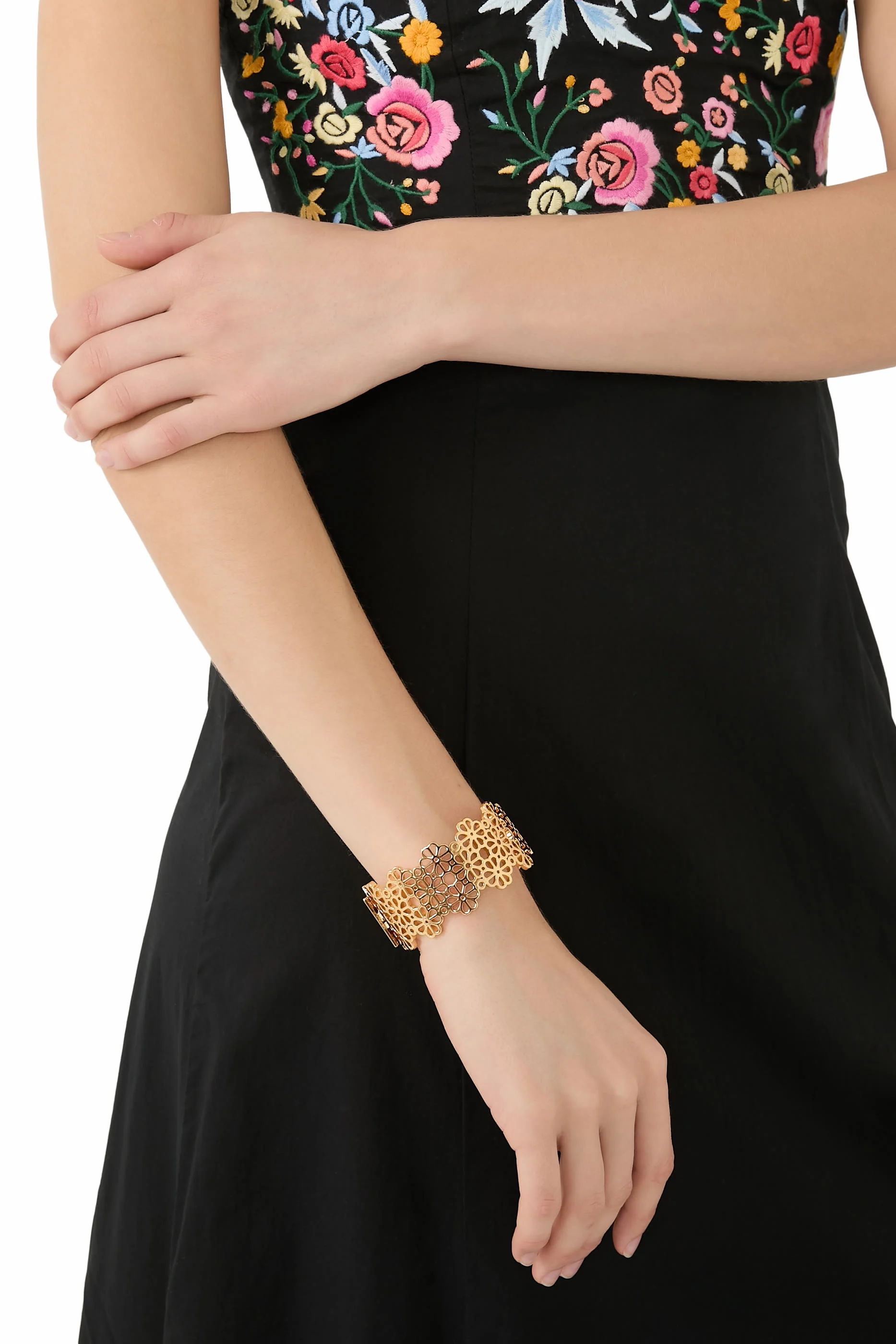 Spade Flower Lace Statement Bangle, Plated Metal, Steel  Cubic Zirconia