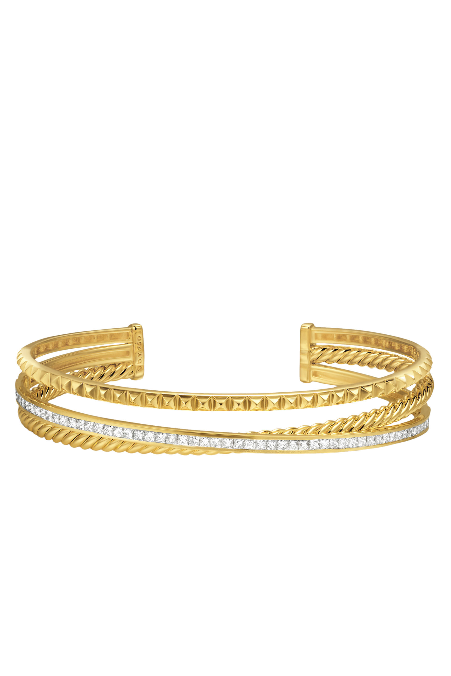 Crossover Trio Three Row Cuff Bracelet,  18K Yellow Gold  Diamonds